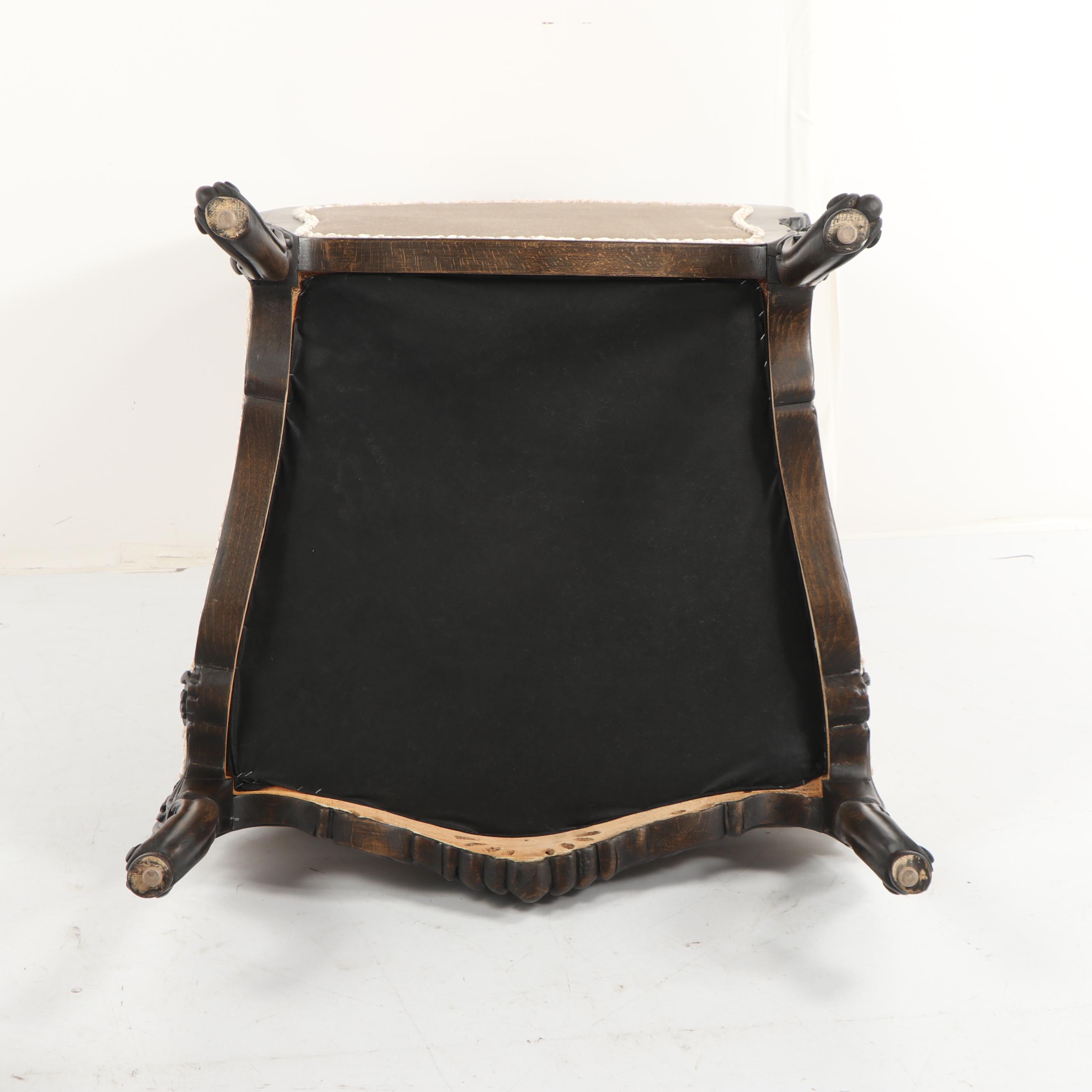 French Provincial Style Carved Wood Armchair and Ottoman, 21st Century