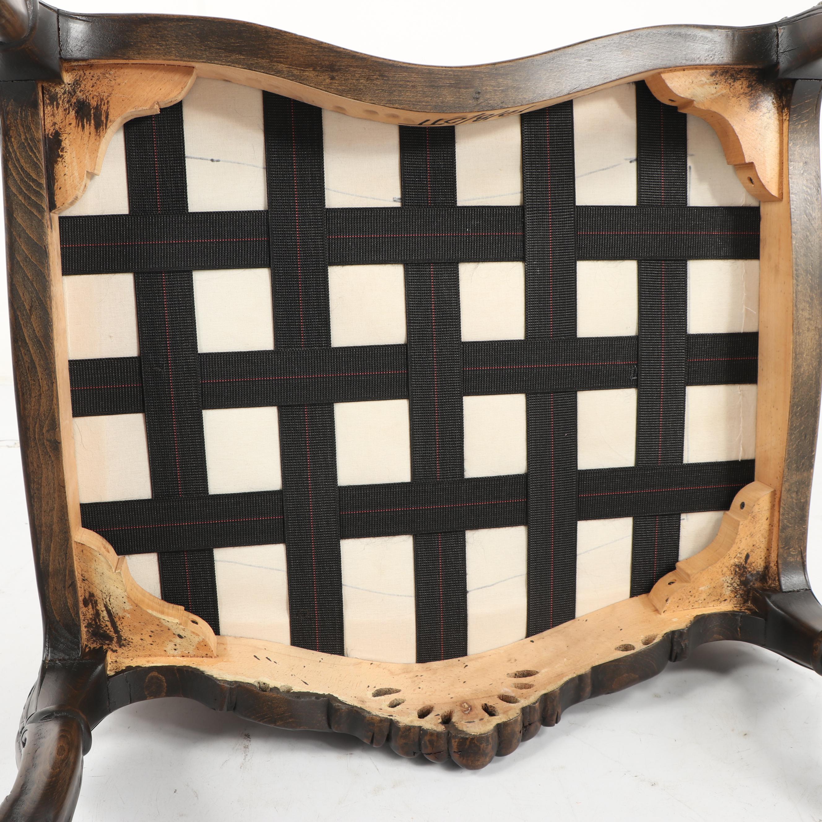 French Provincial Style Carved Wood Armchair and Ottoman, 21st Century