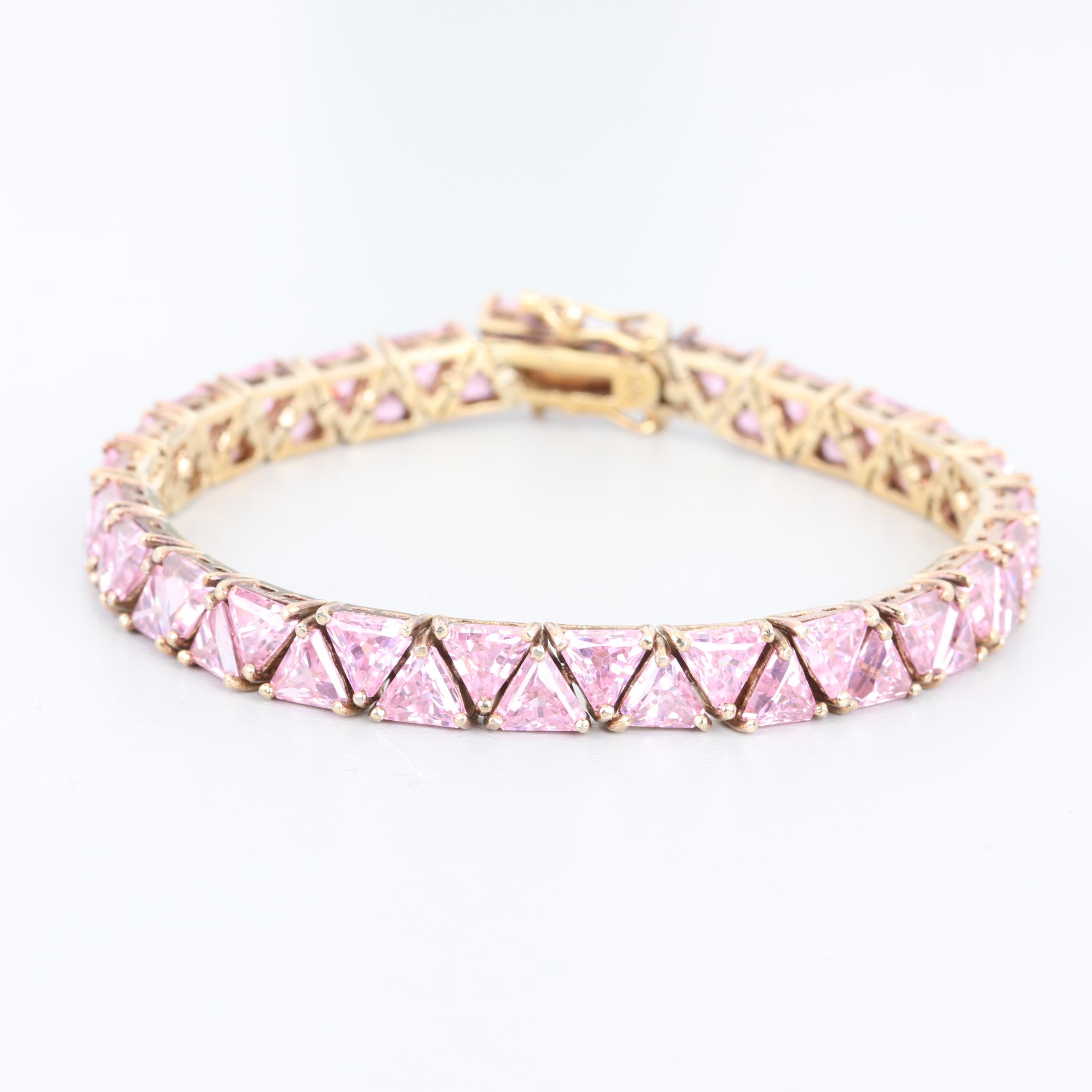 Gold Wash on Sterling Silver Pink Cubic Zirconia Bracelet