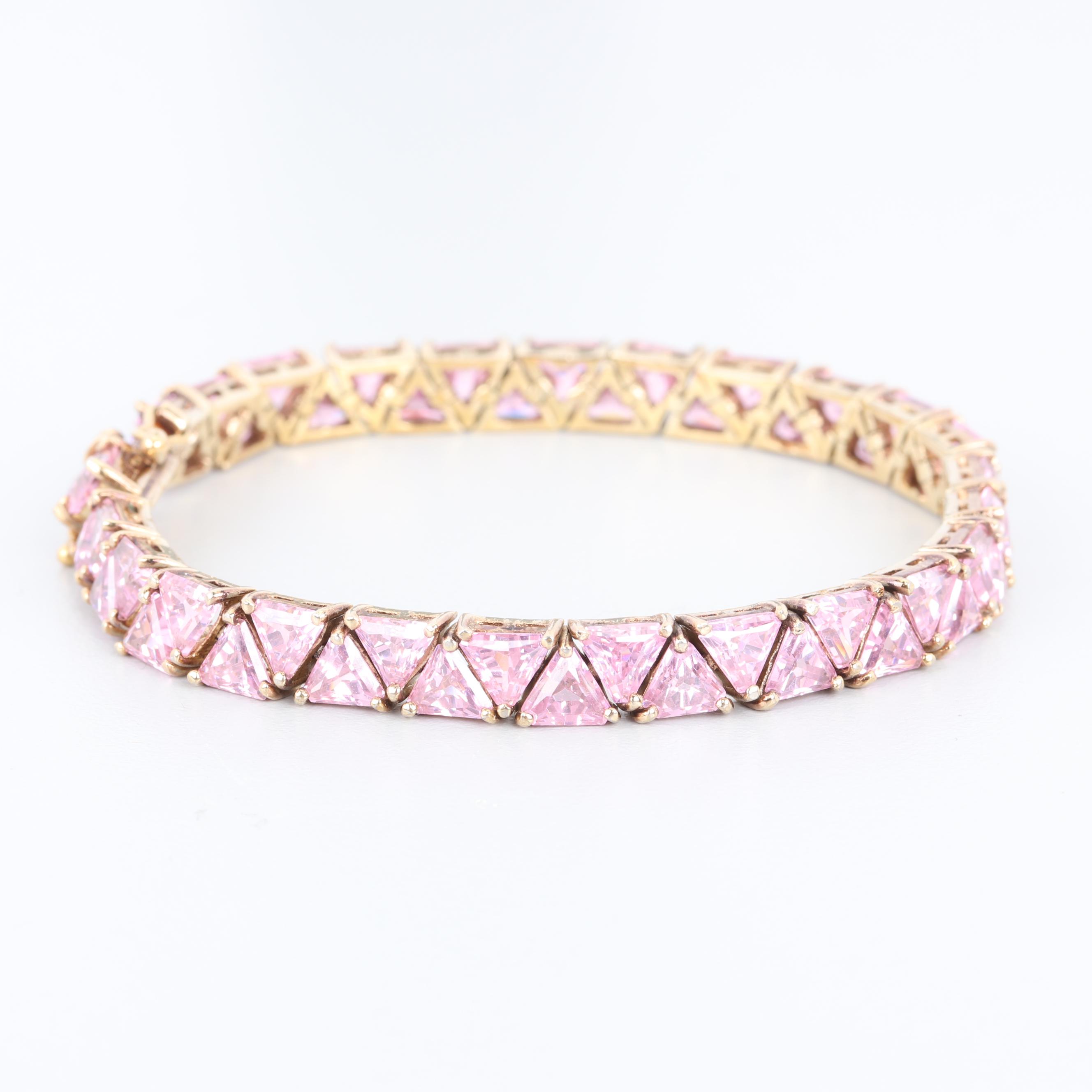 Gold Wash on Sterling Silver Pink Cubic Zirconia Bracelet