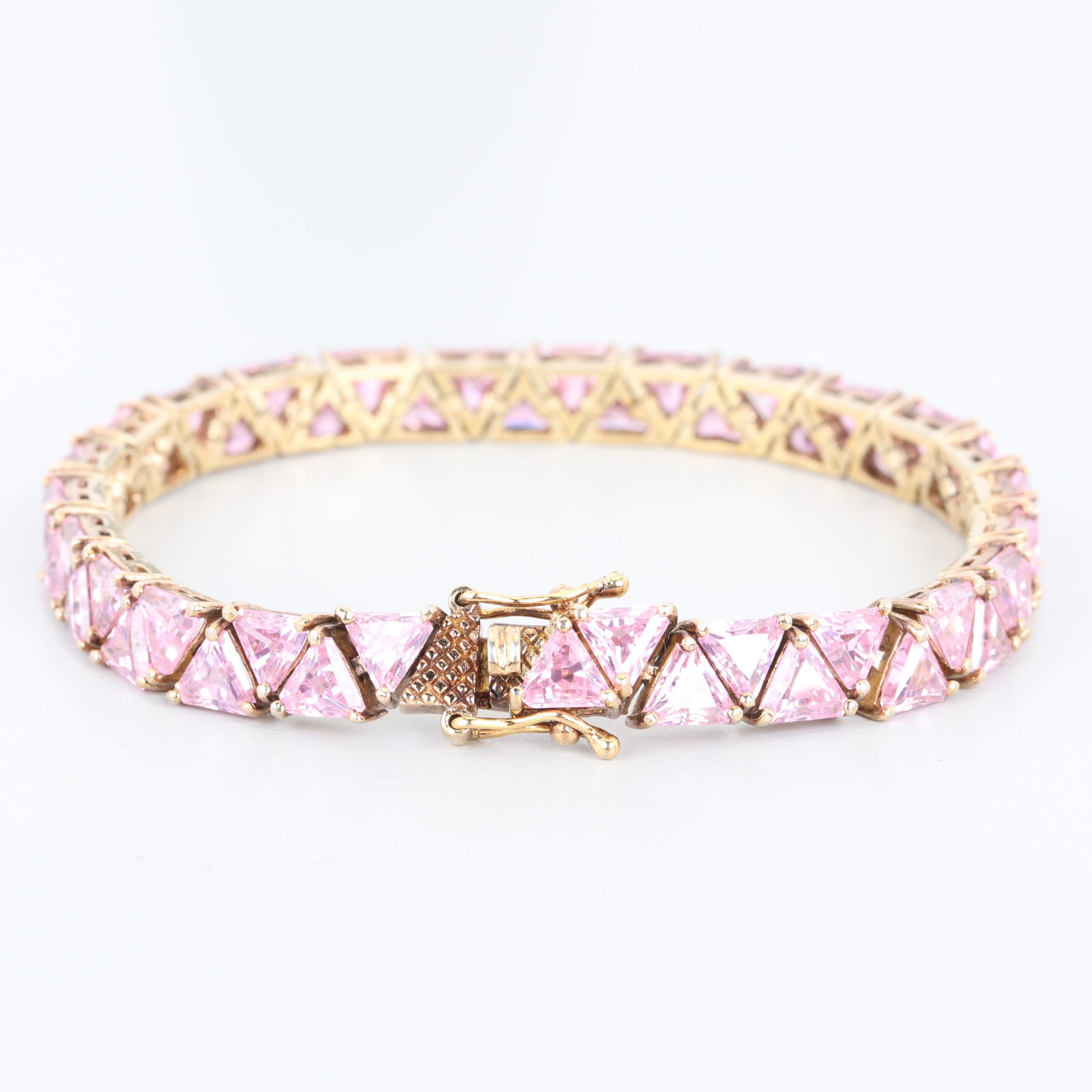Gold Wash on Sterling Silver Pink Cubic Zirconia Bracelet