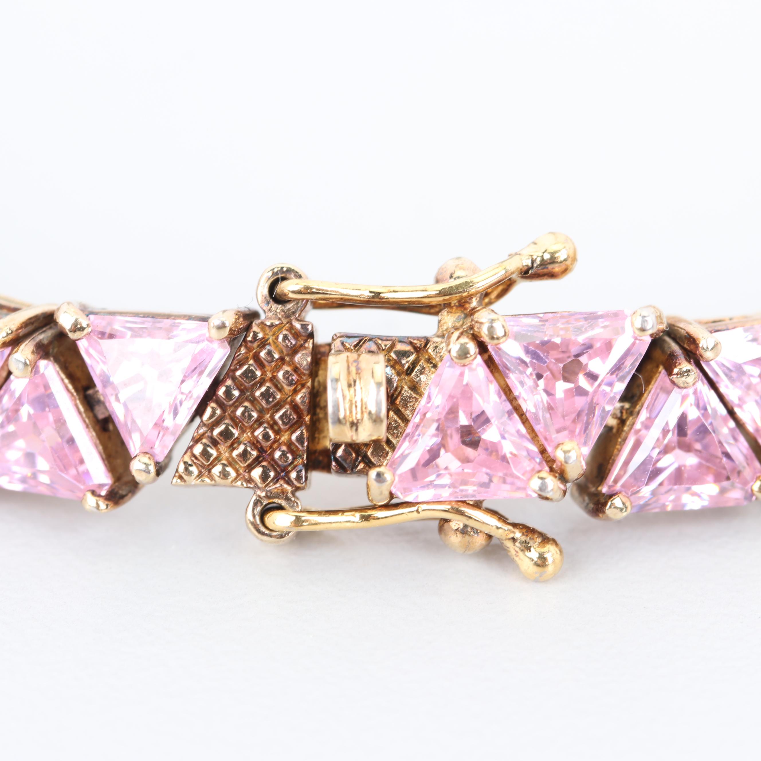 Gold Wash on Sterling Silver Pink Cubic Zirconia Bracelet