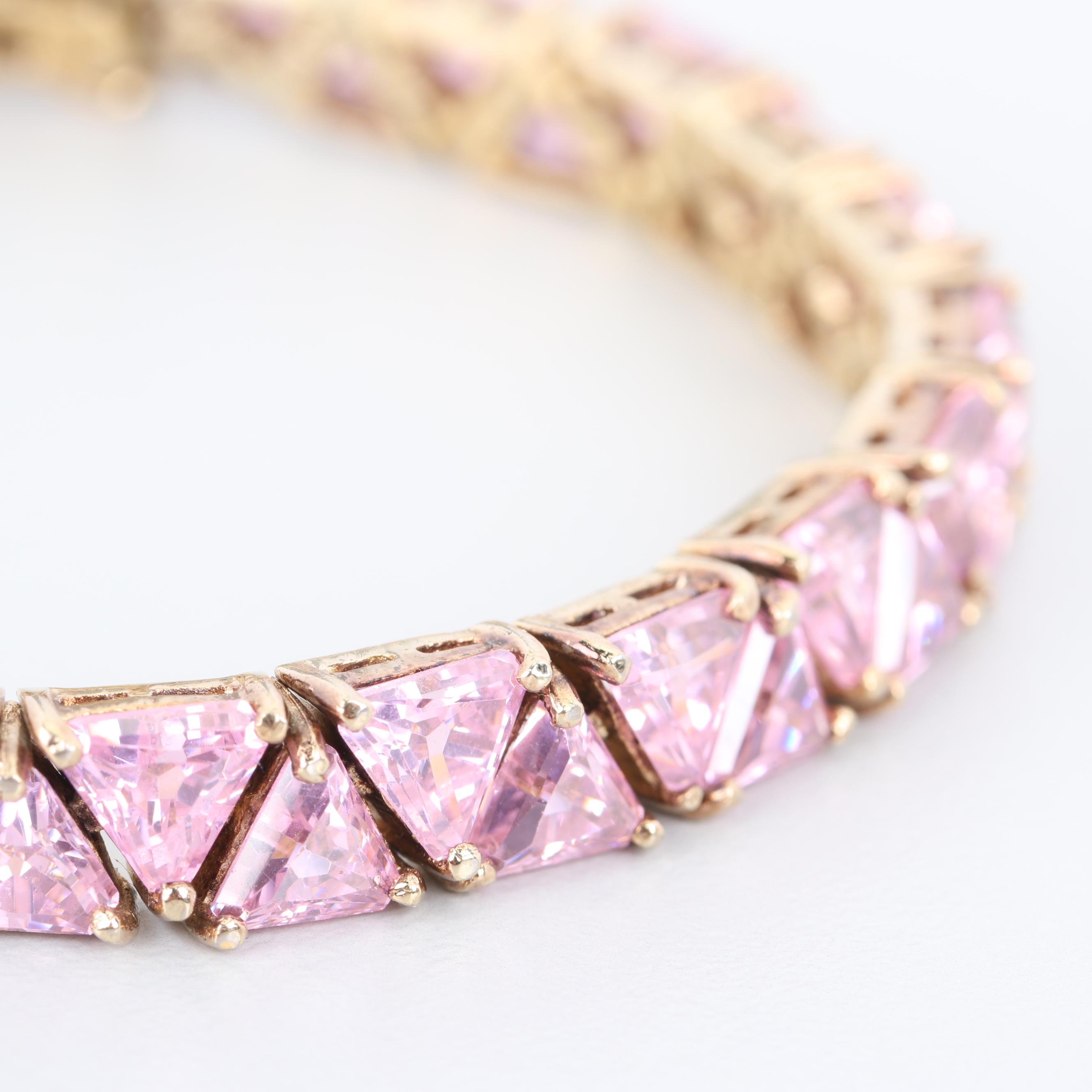 Gold Wash on Sterling Silver Pink Cubic Zirconia Bracelet