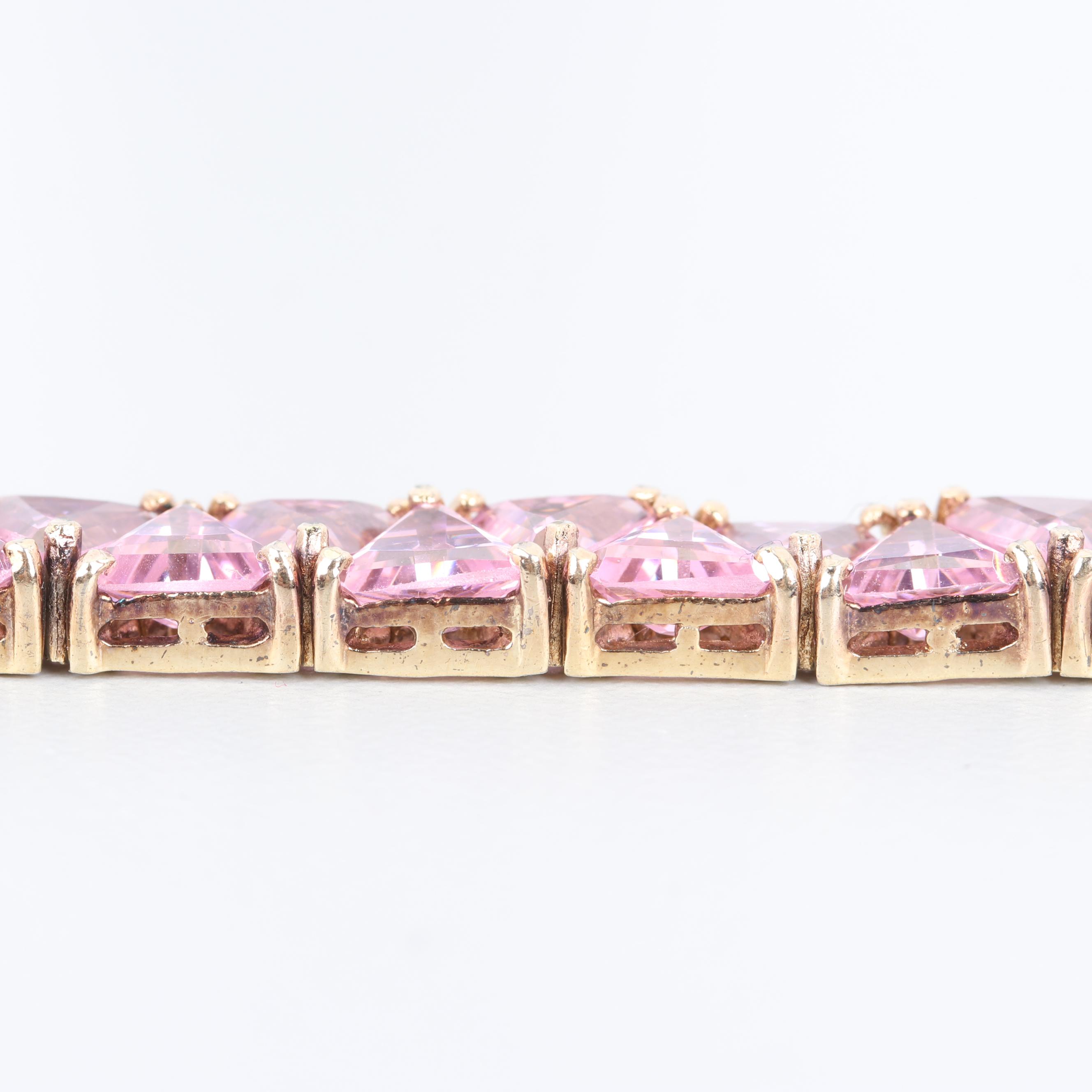 Gold Wash on Sterling Silver Pink Cubic Zirconia Bracelet