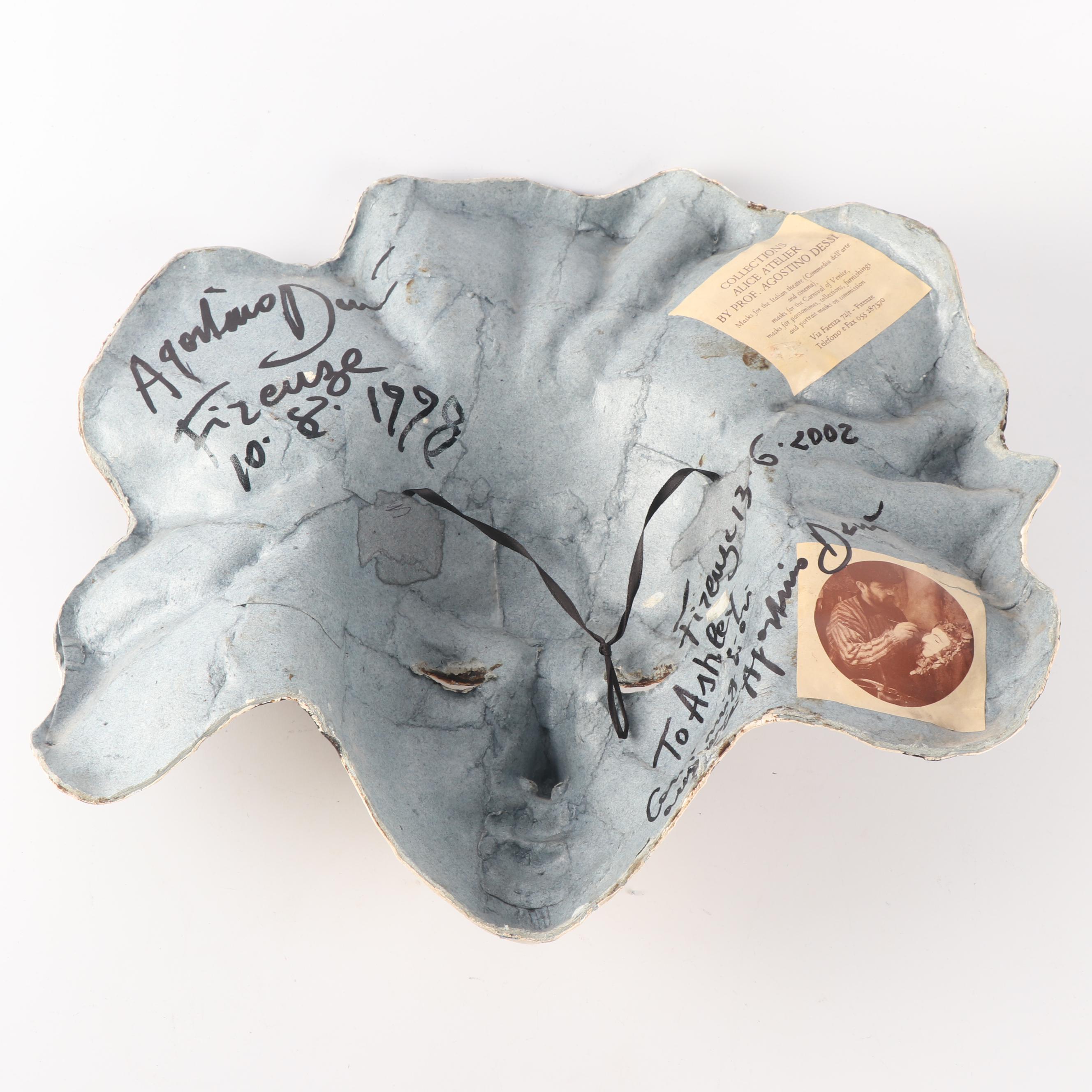 1998 Argostino Dessi Signed Hand-Painted Paper Mache Carnival Mask