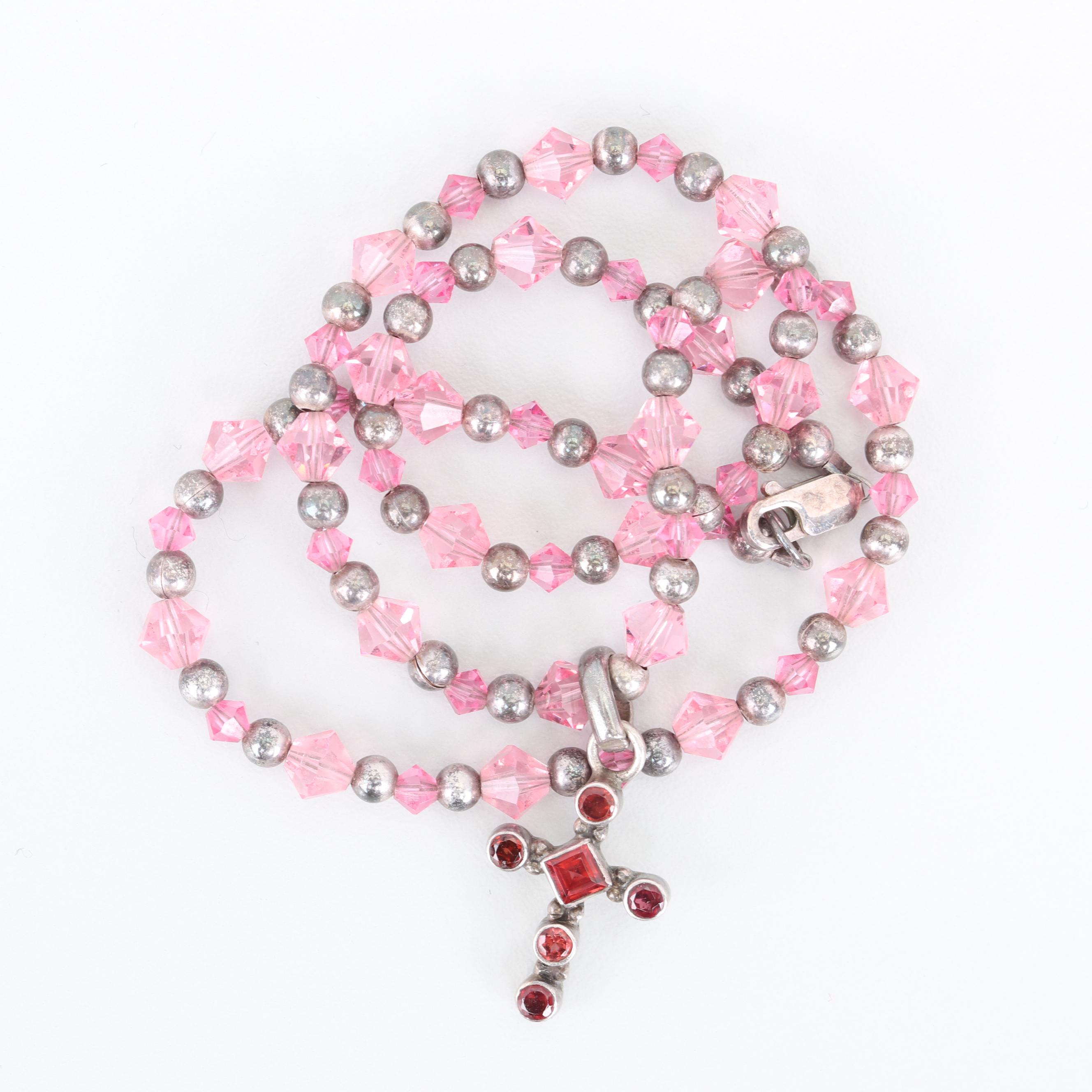 Sterling Silver Garnet Accented Bracelet and Pendant Necklace