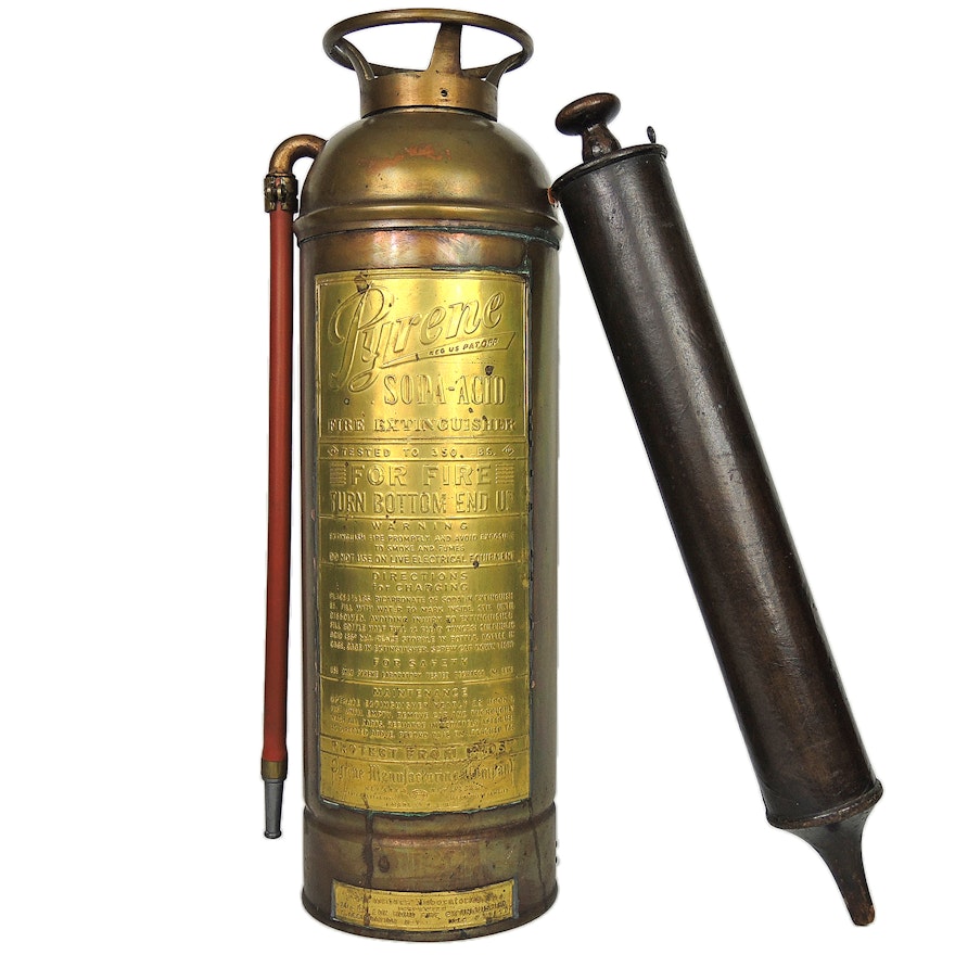 Pyrene Brass and Copper Soda- Acid Fire Extinguisher and Bellow