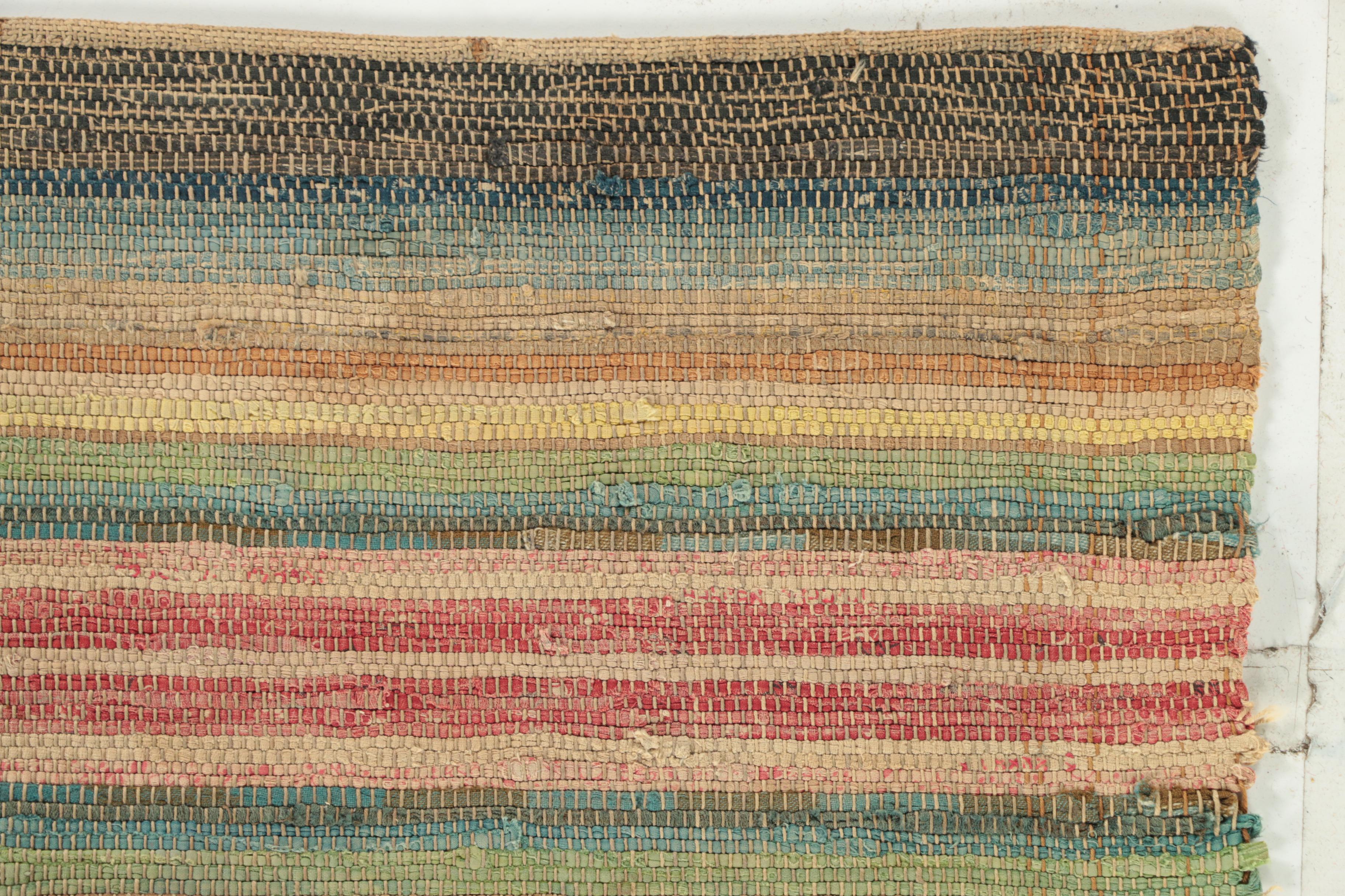 19th Century Handwoven Banded Cotton Area Rug | EBTH