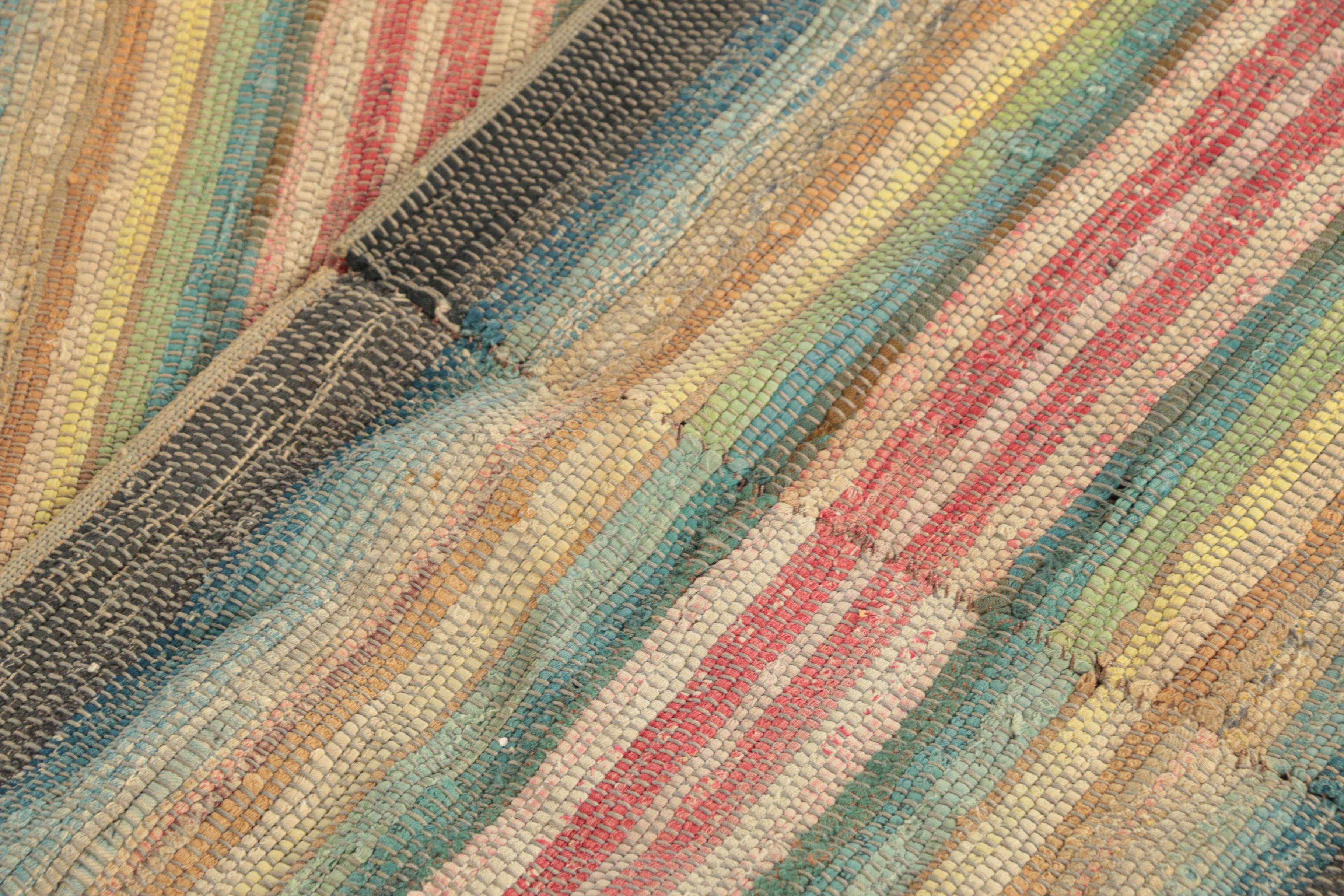 19th Century Handwoven Banded Cotton Area Rug | EBTH