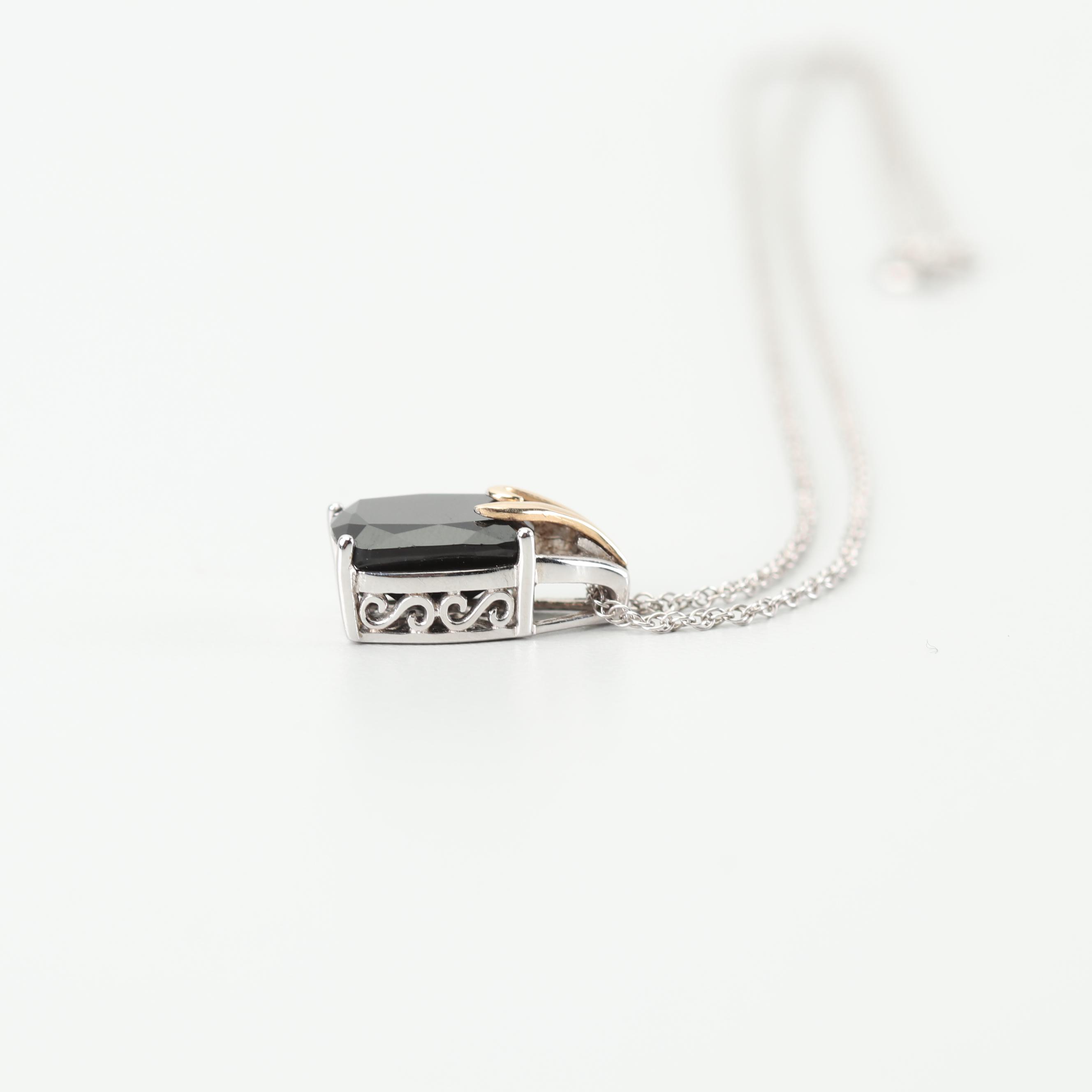 Sterling Silver 14K Gold Accented Black Onyx Necklace and Earring Set