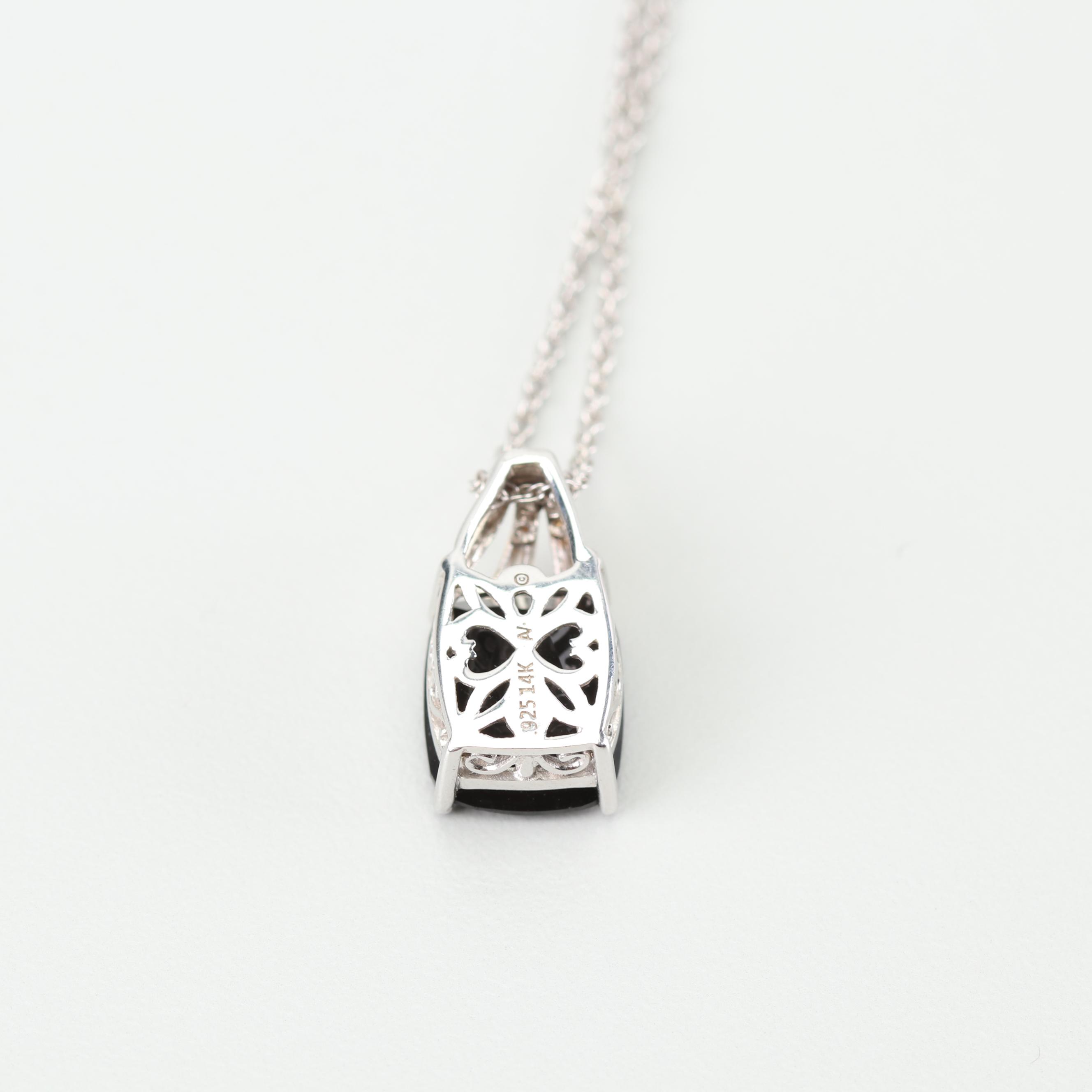 Sterling Silver 14K Gold Accented Black Onyx Necklace and Earring Set