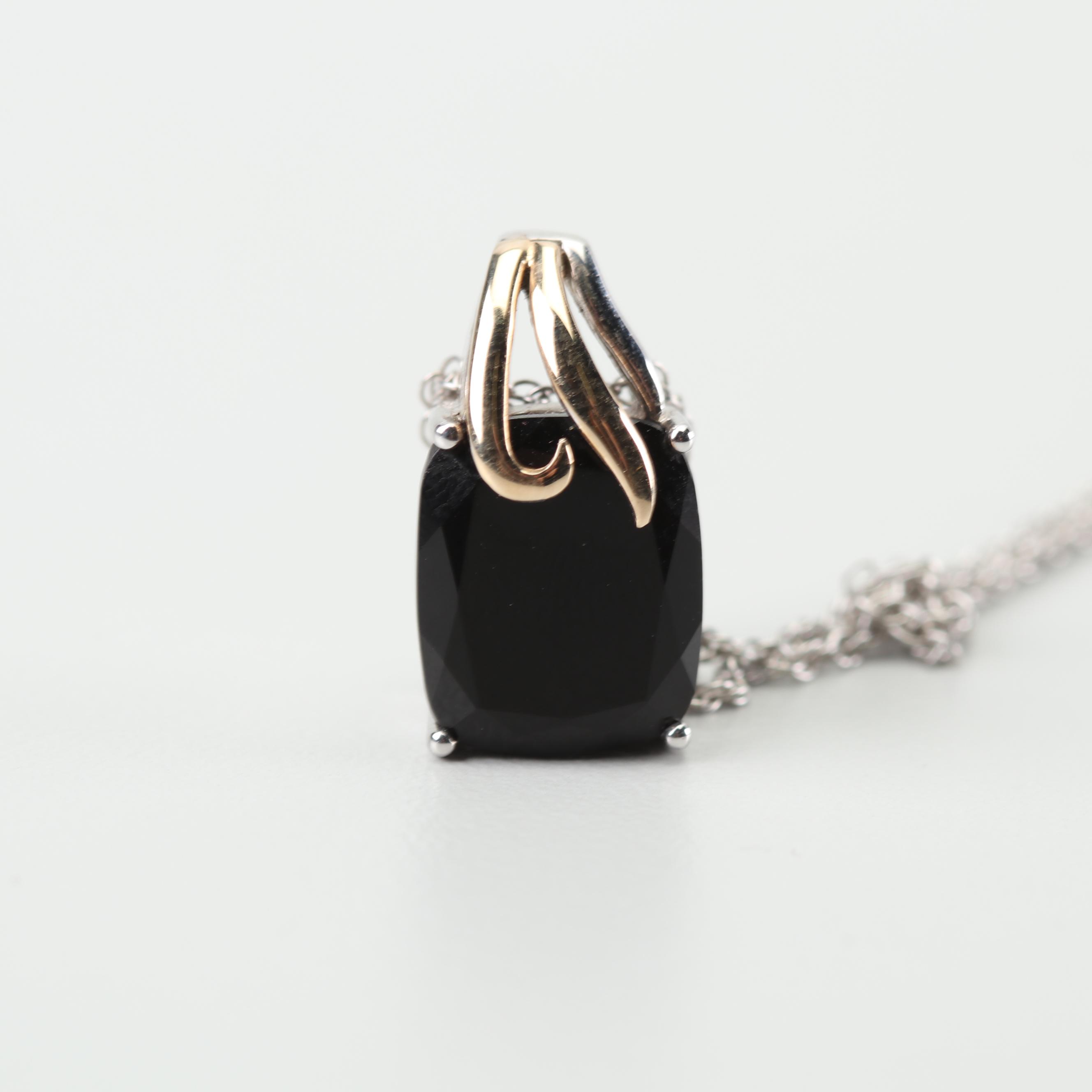 Sterling Silver 14K Gold Accented Black Onyx Necklace and Earring Set