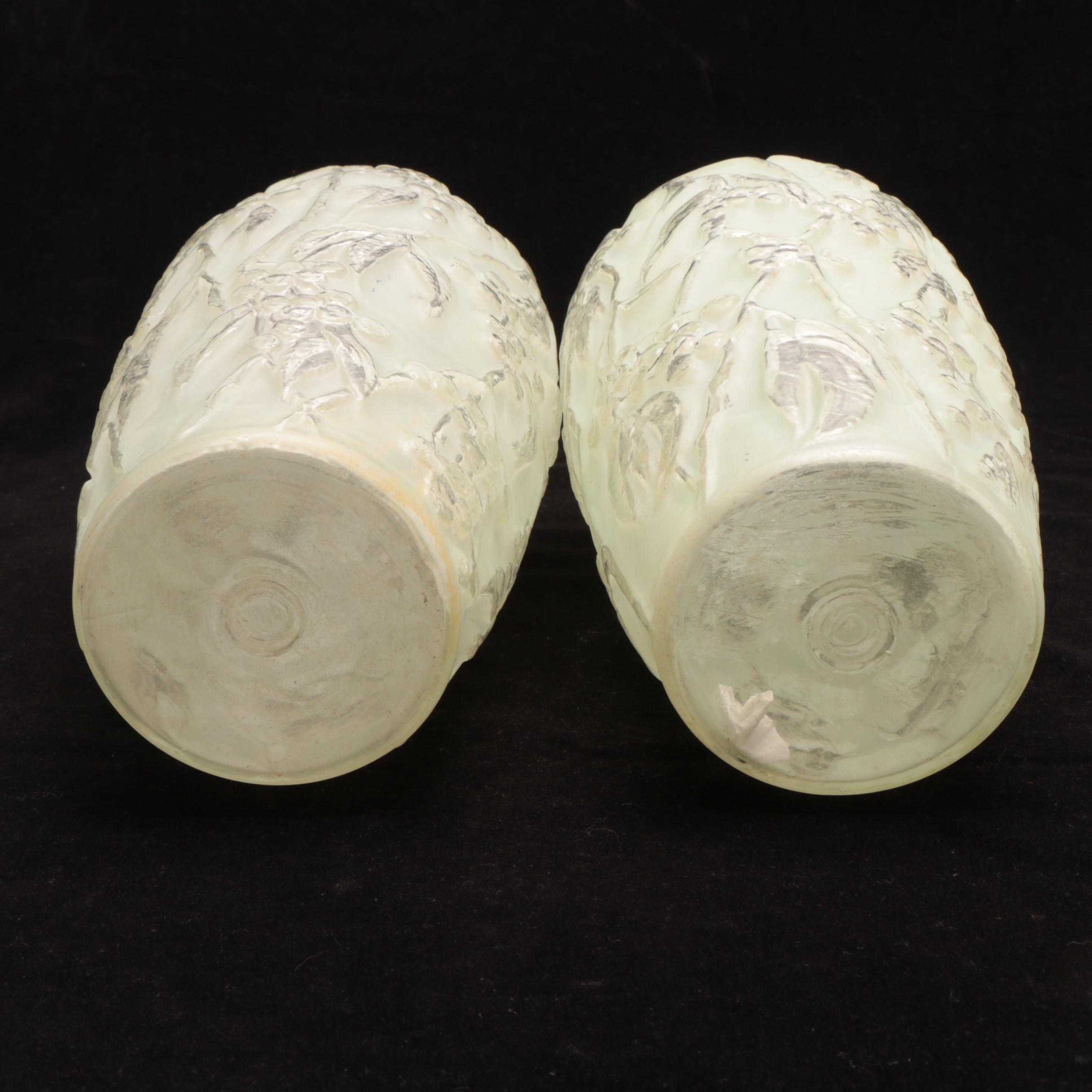 Pair of Phoenix Consolidated "Bittersweet" Frosted Glass Vases