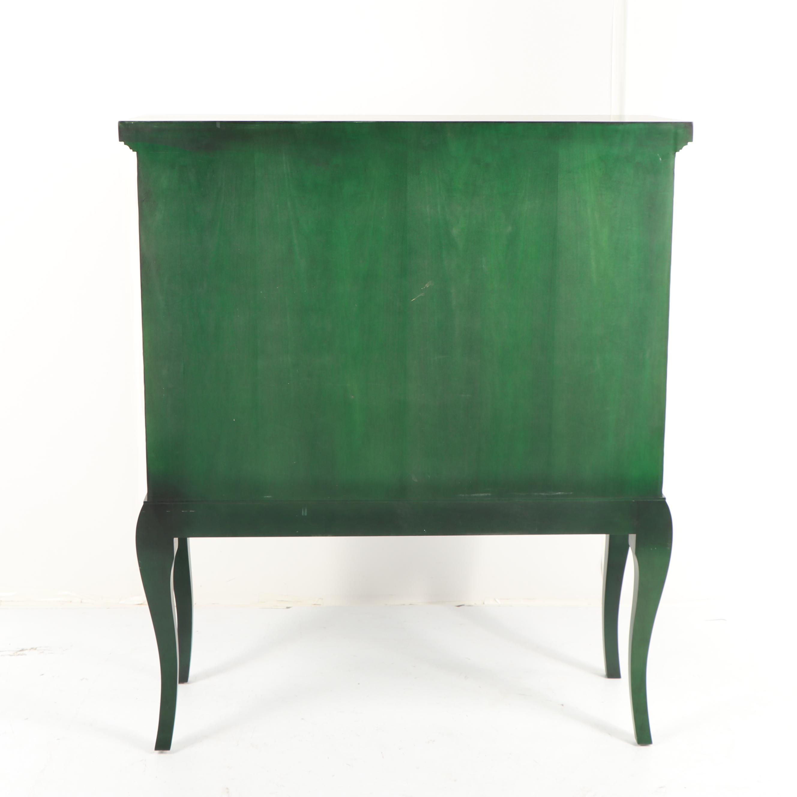 Contemporary Green Painted Carved Wood Cabinet