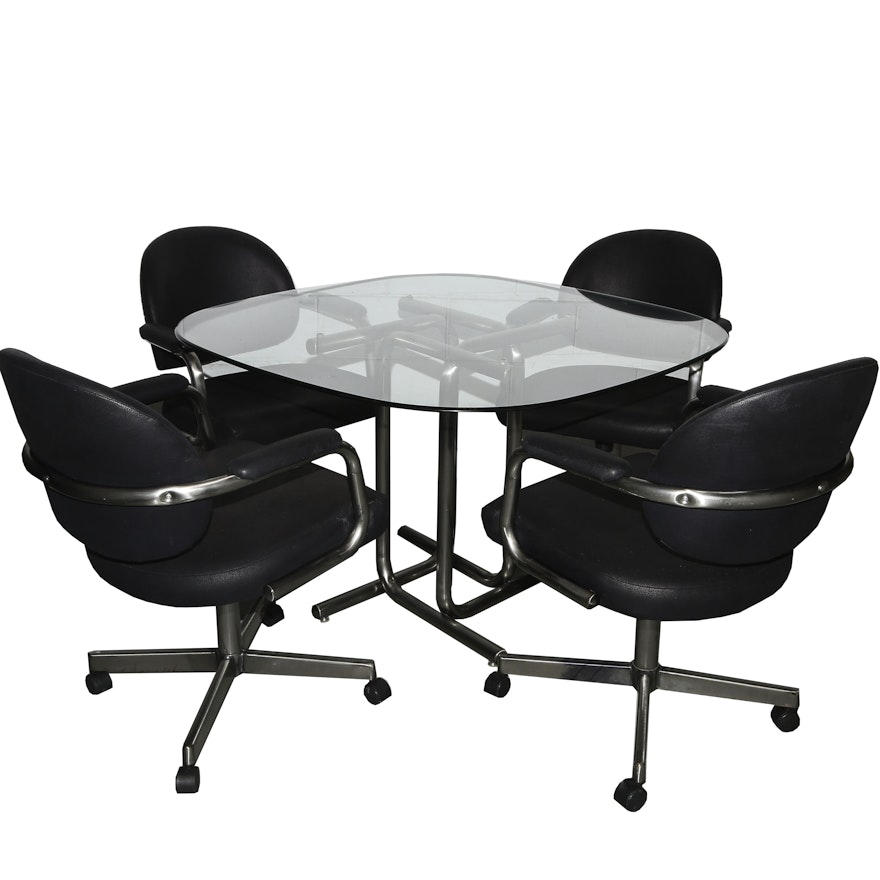 Modern Leather and Glass Table and Chair Set