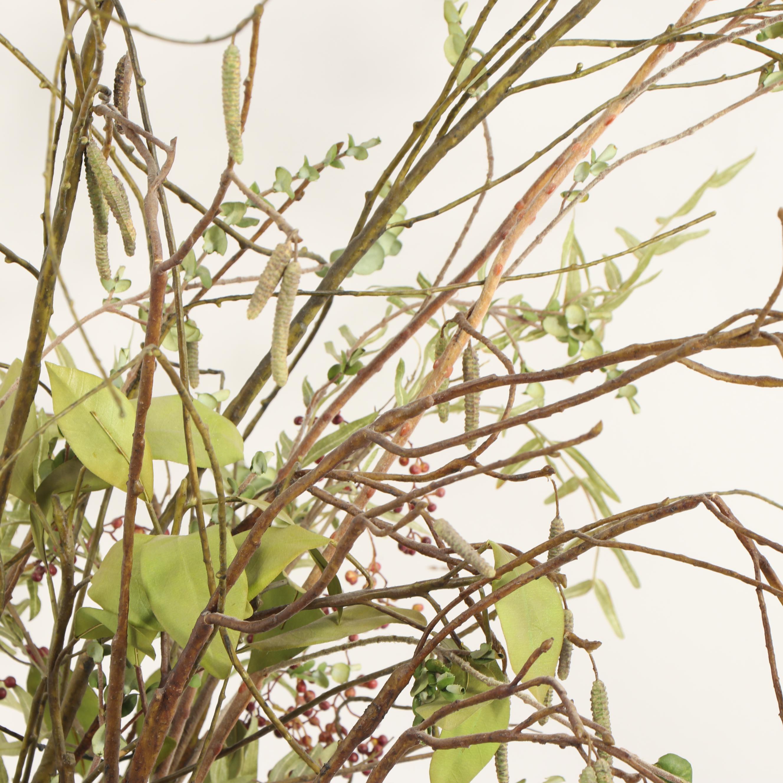 Embossed Metal Vase with Faux Foliage and Berry Arrangement
