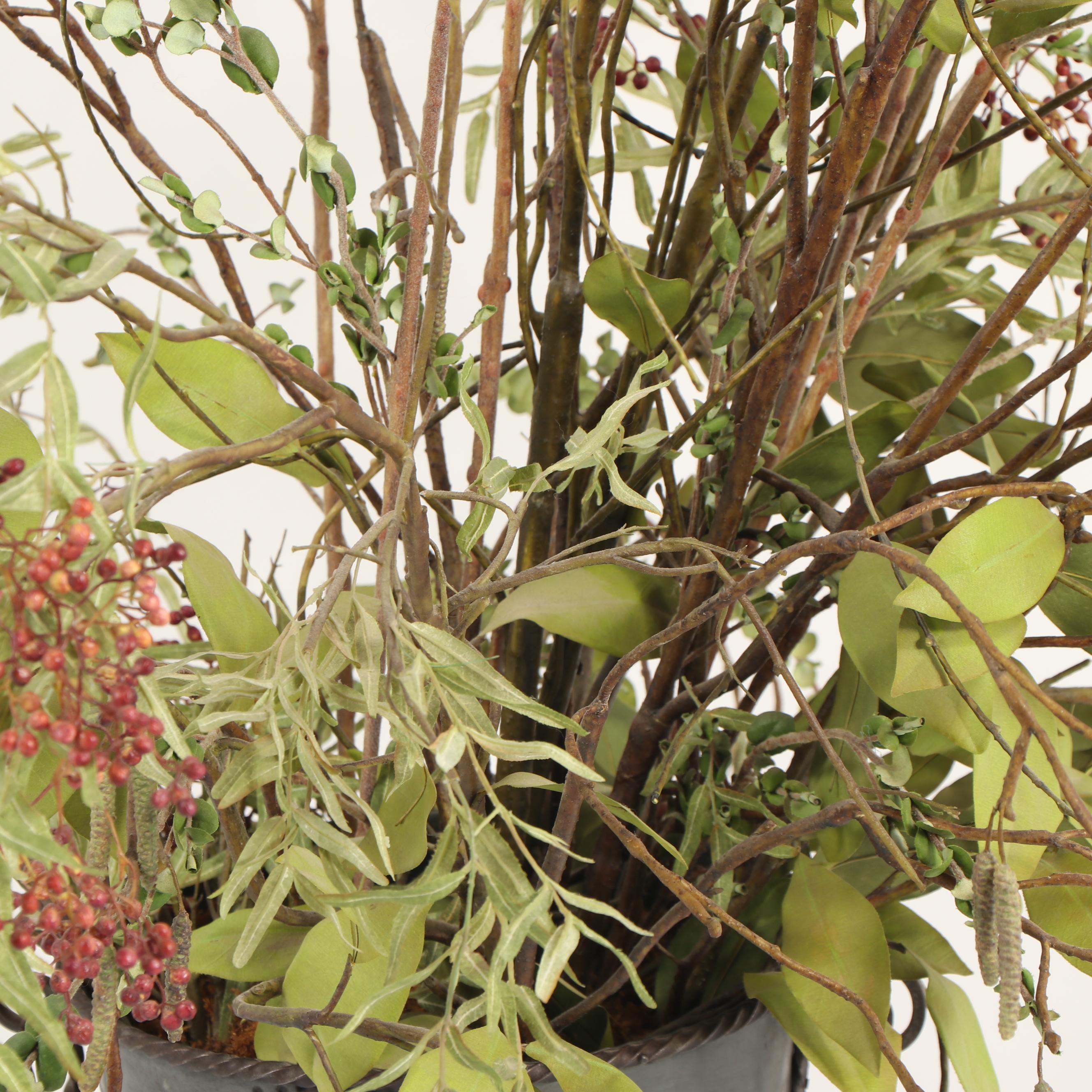 Embossed Metal Vase with Faux Foliage and Berry Arrangement