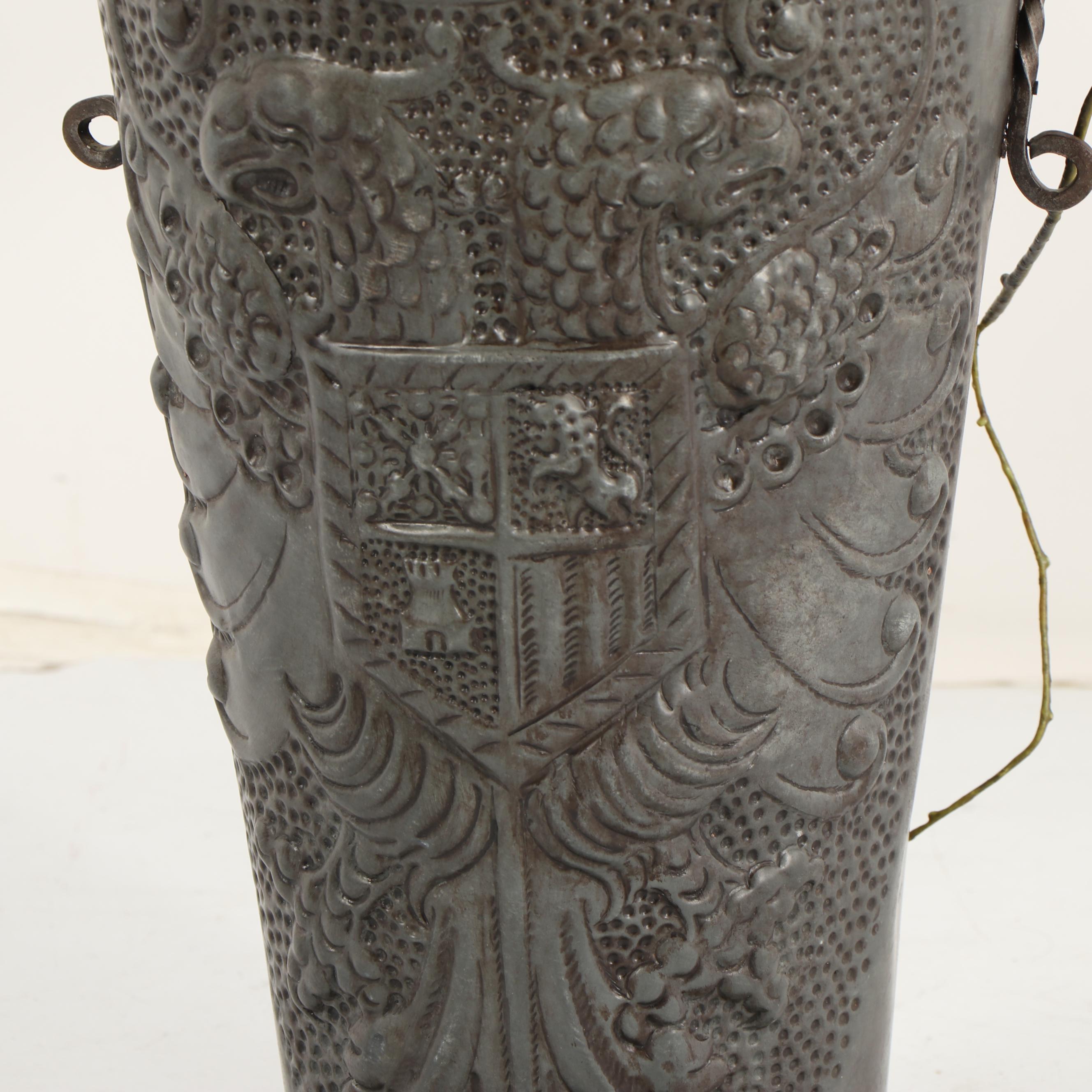 Embossed Metal Vase with Faux Foliage and Berry Arrangement