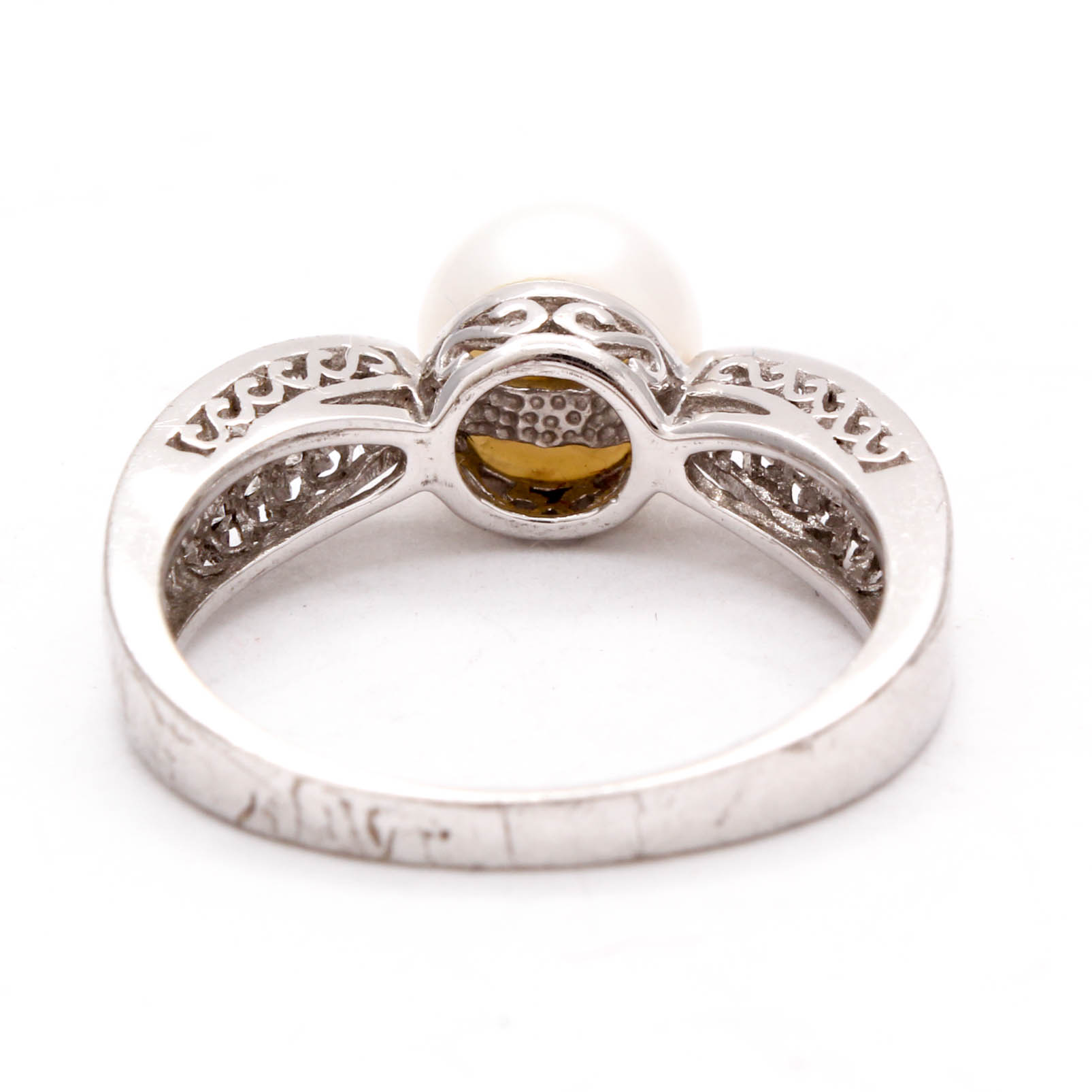 Sterling Silver Cultured Pearl and Cubic Zirconia Ring