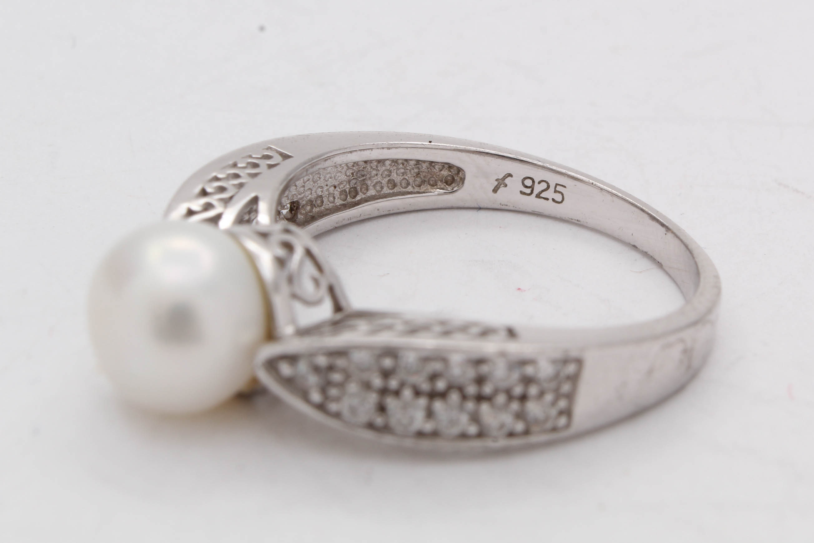 Sterling Silver Cultured Pearl and Cubic Zirconia Ring