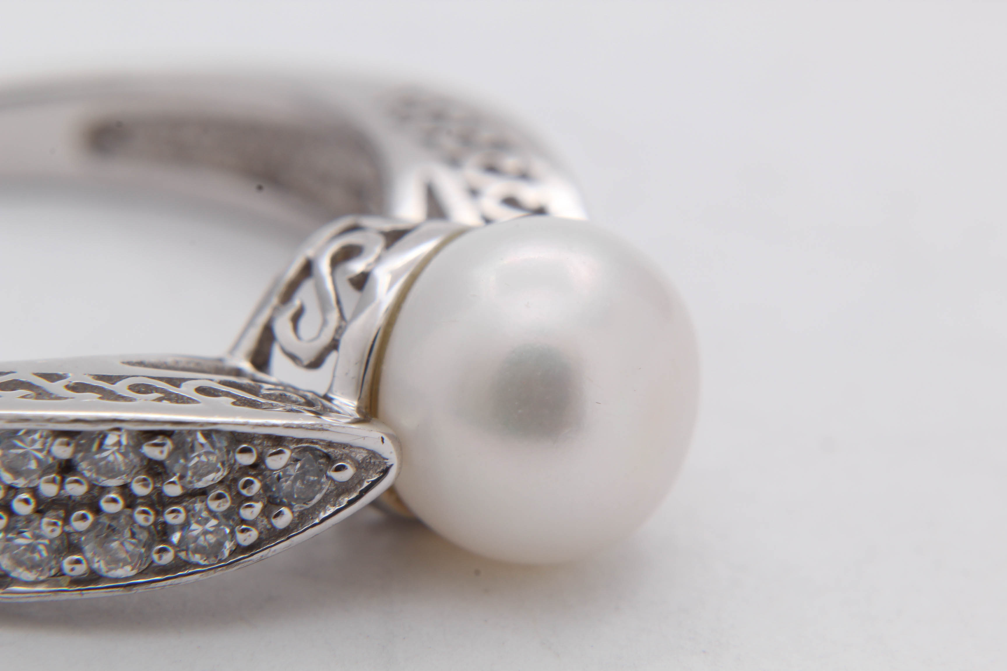 Sterling Silver Cultured Pearl and Cubic Zirconia Ring