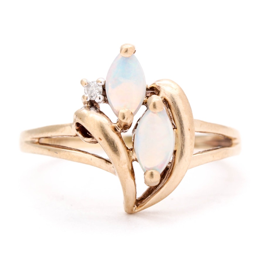 10K Yellow Gold Opal and Diamond Ring