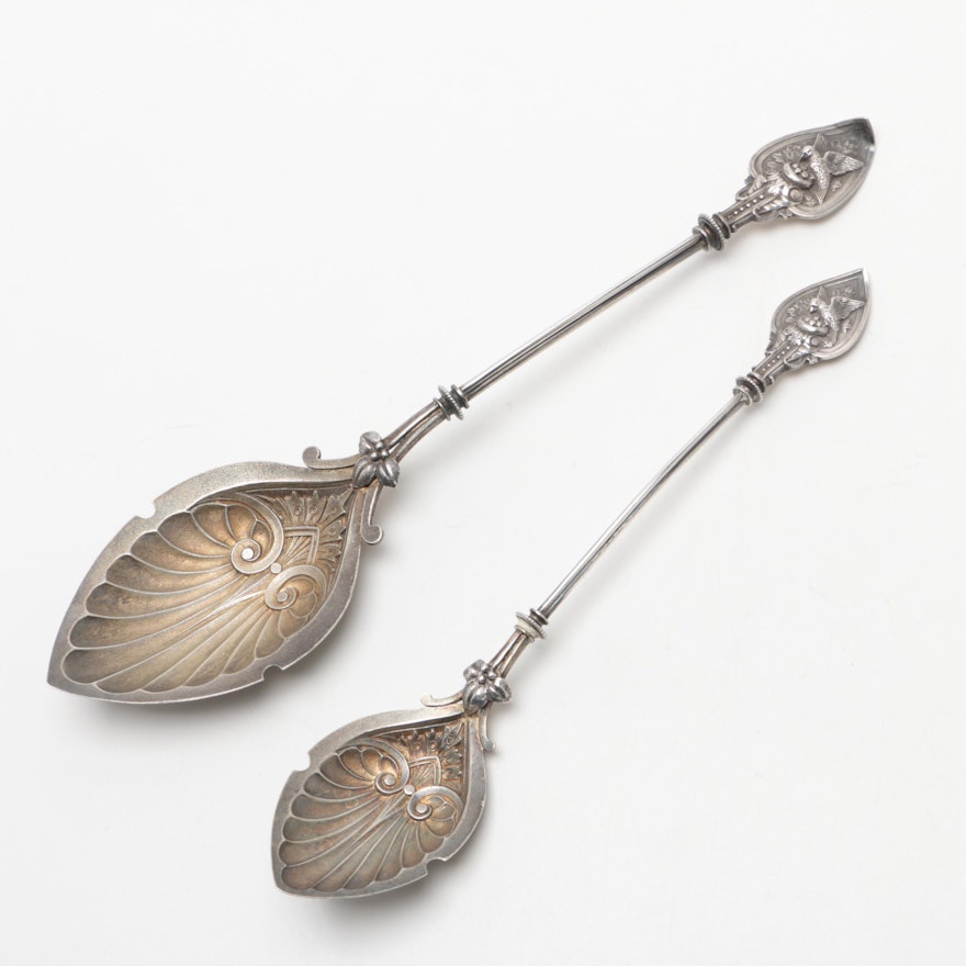 Mid to Late 19th Century Bird and Nest Patterned Sterling Silver Serving Spoons