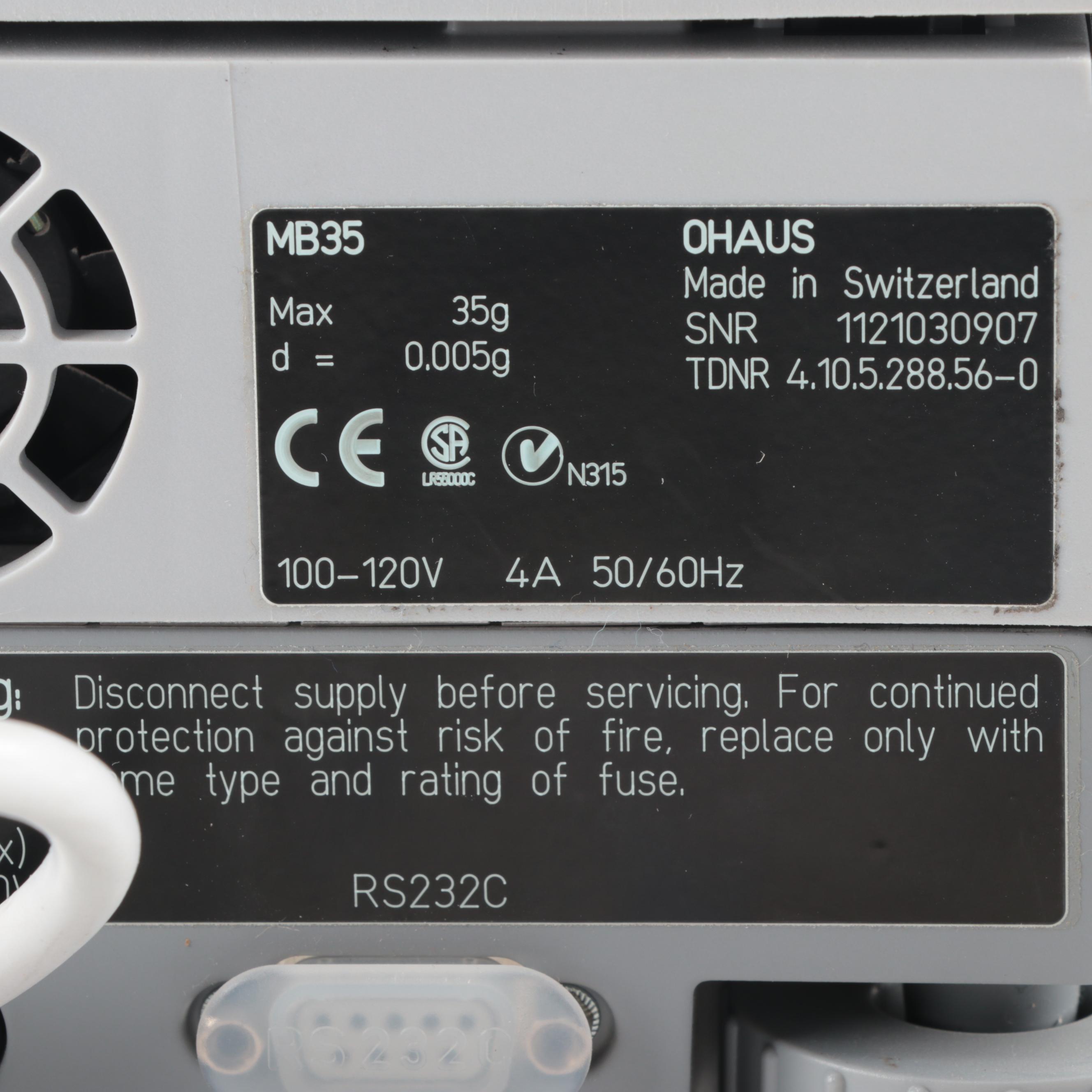 Ohaus MB35 Moisture Analyzer