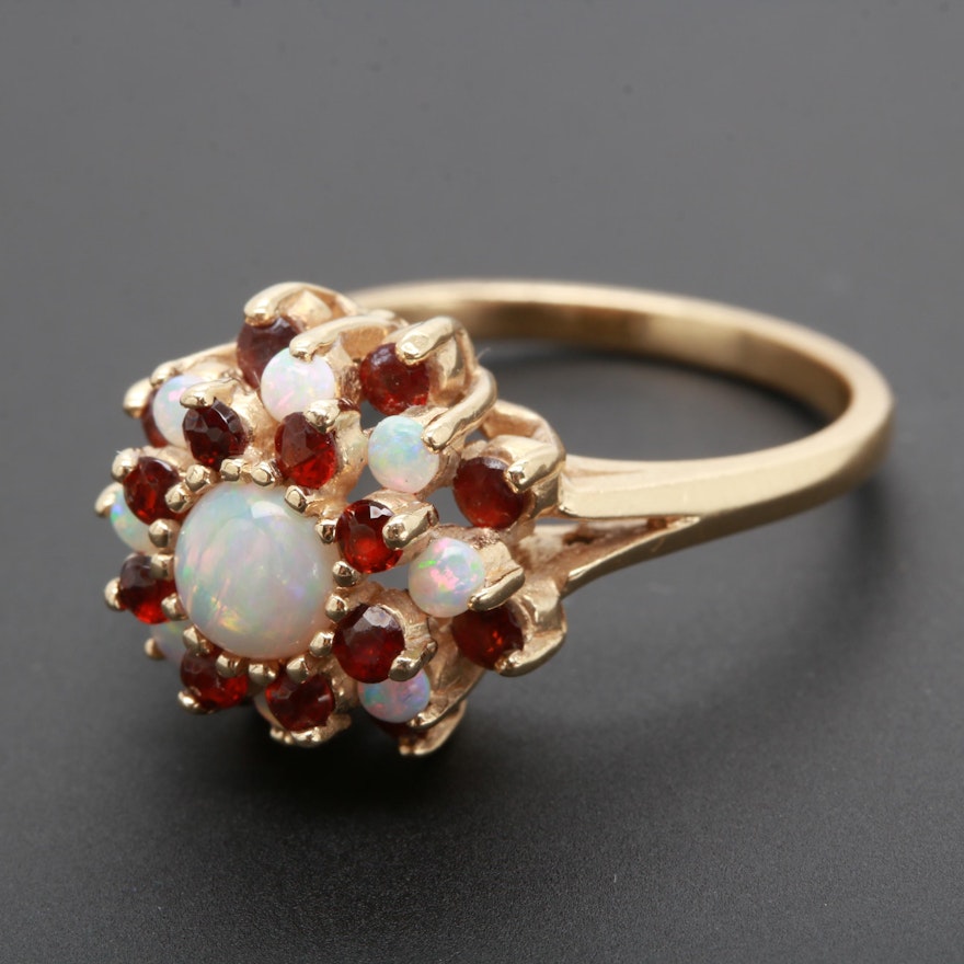 14K Yellow Gold Opal and Garnet Ring