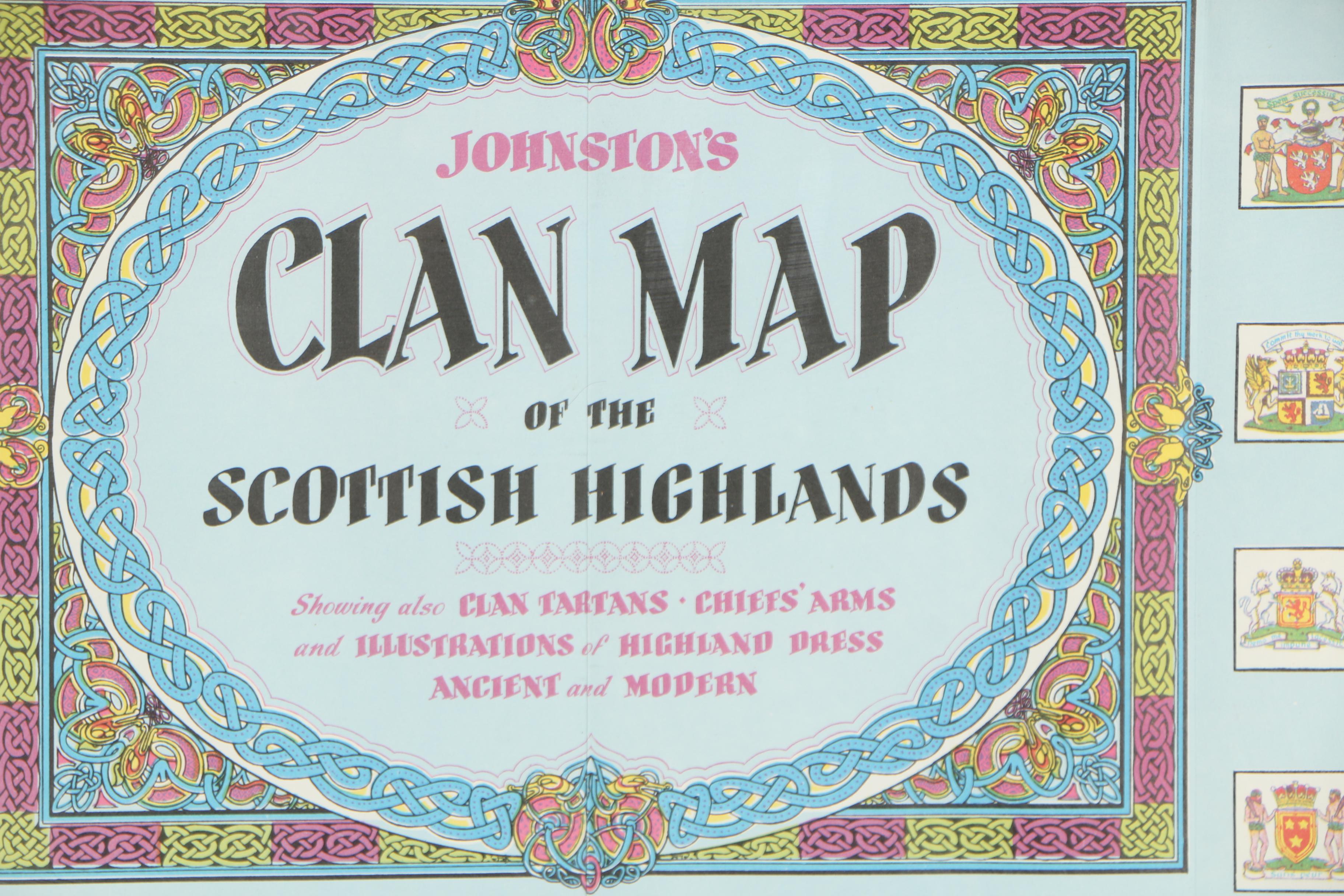 Mid 20th Century Map "Johnston's Clan Map of the Scottish Highlands"