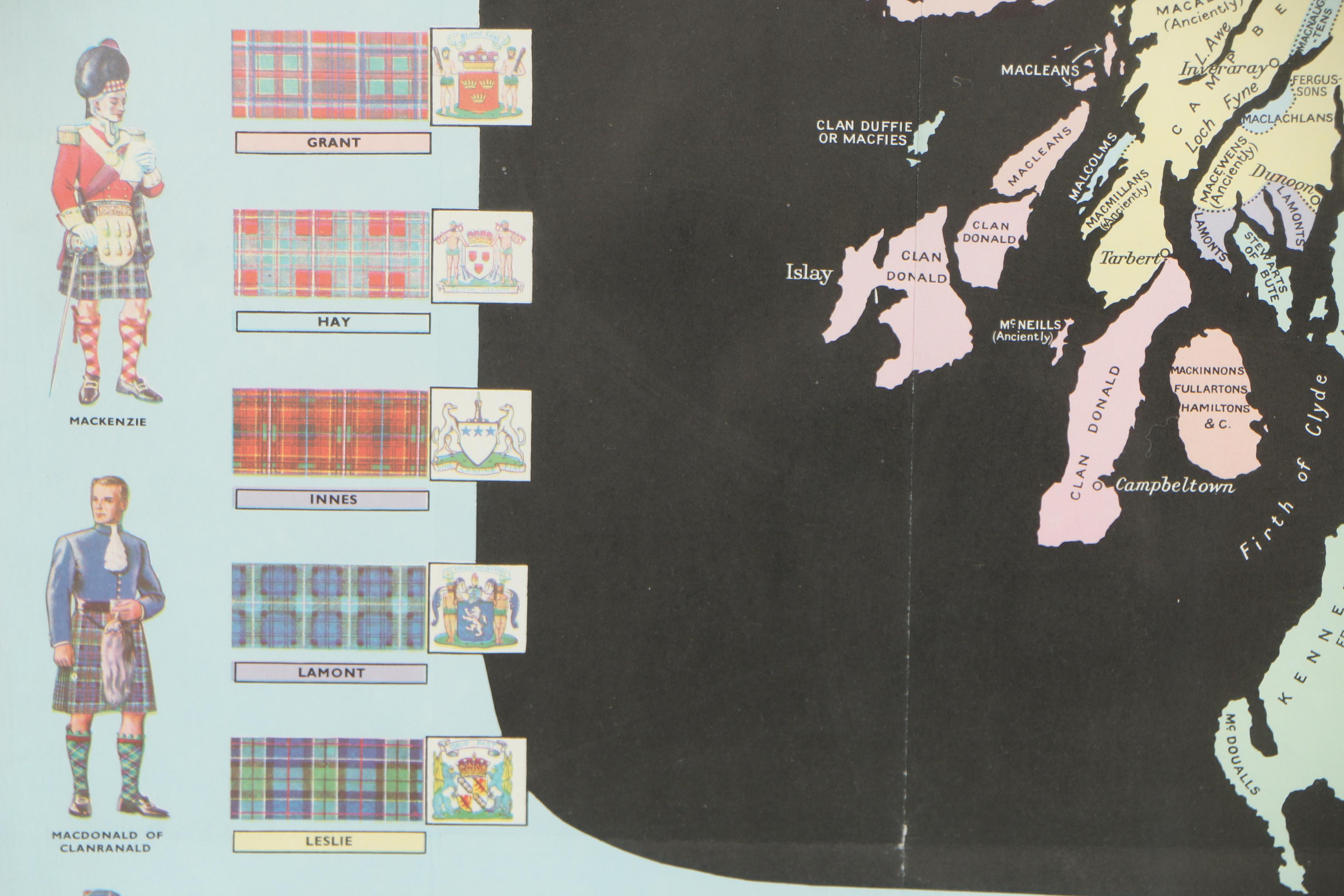 Mid 20th Century Map "Johnston's Clan Map of the Scottish Highlands"