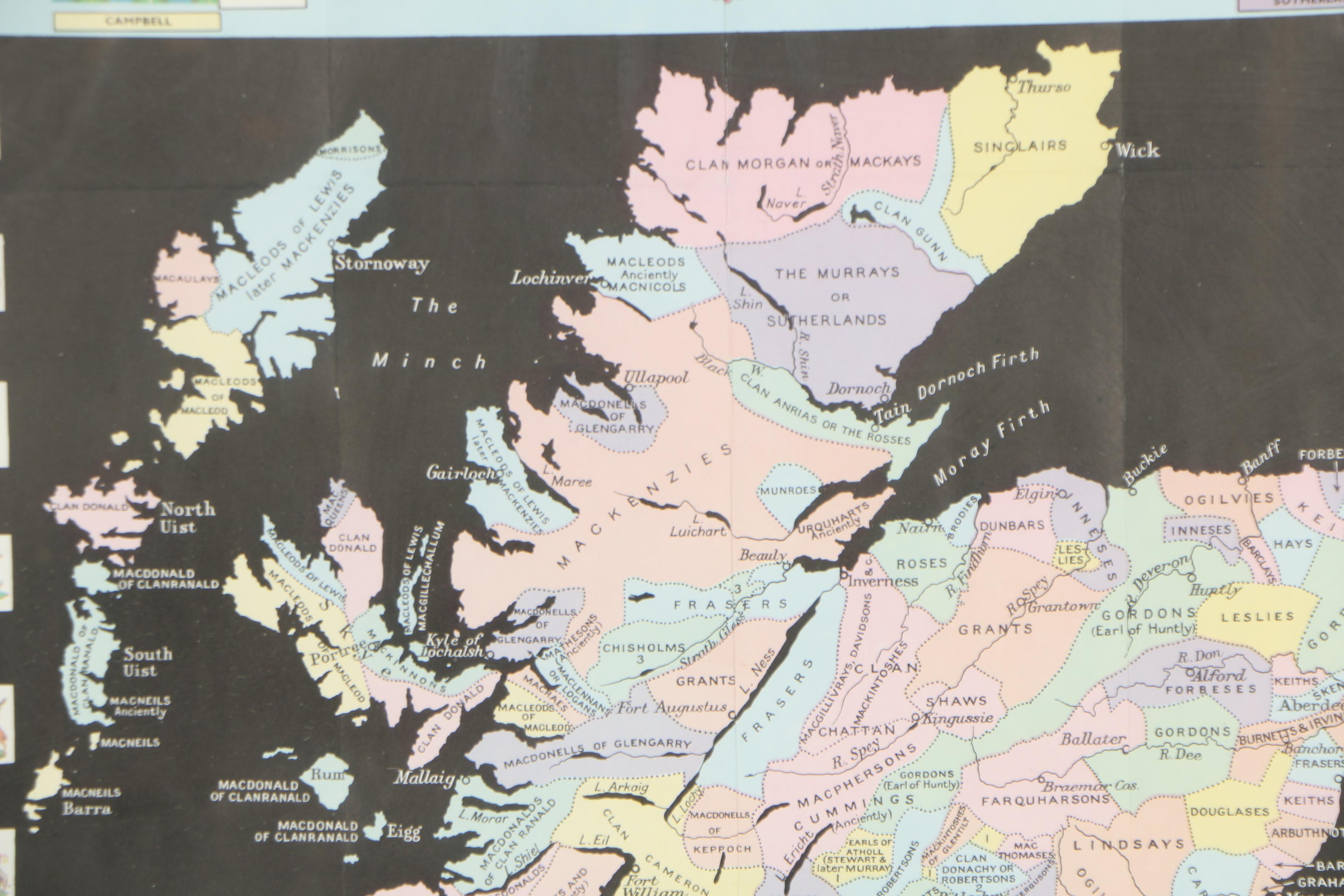 Mid 20th Century Map "Johnston's Clan Map of the Scottish Highlands"