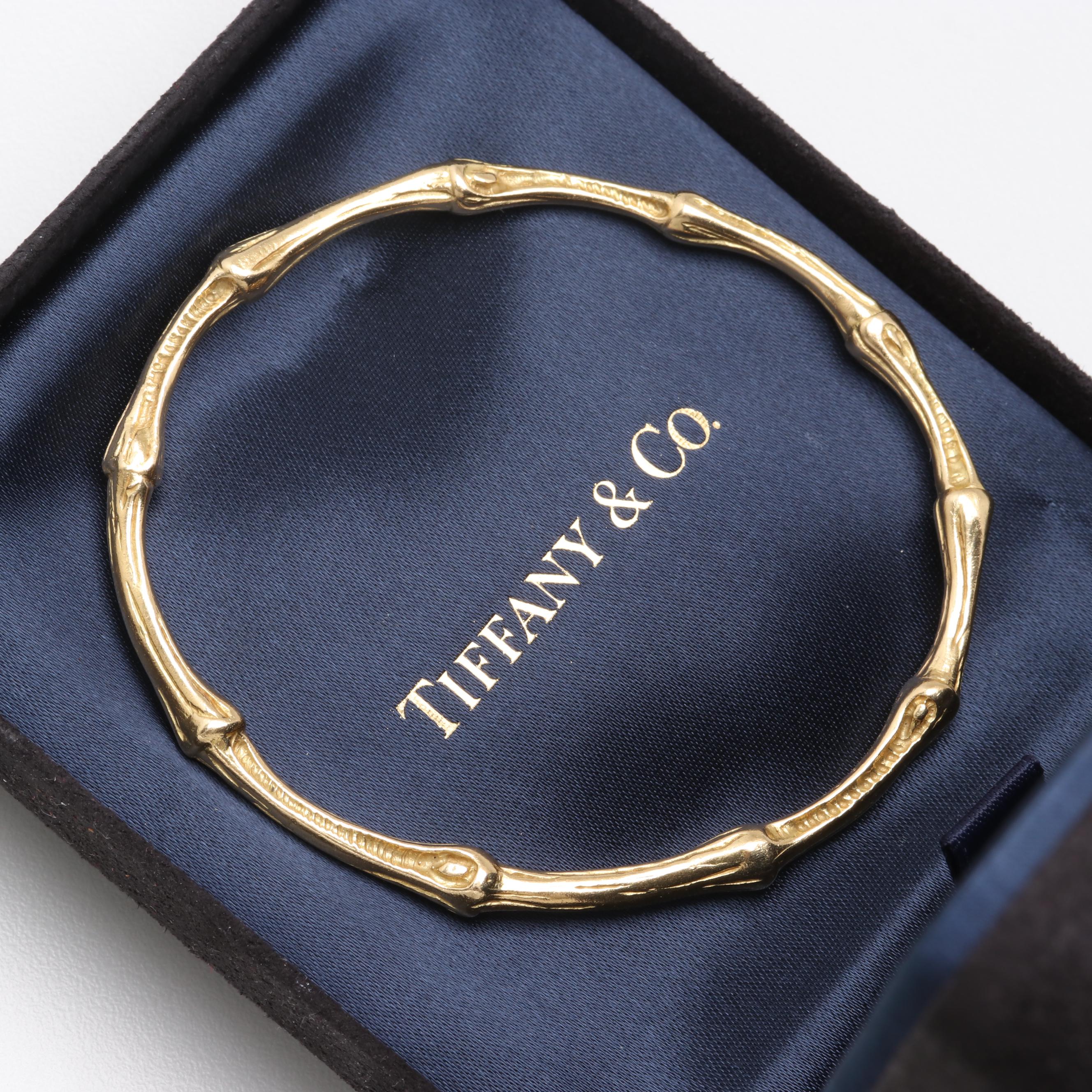 Tiffany & Co. 18K Yellow Gold Bamboo Bangle Bracelet with Box