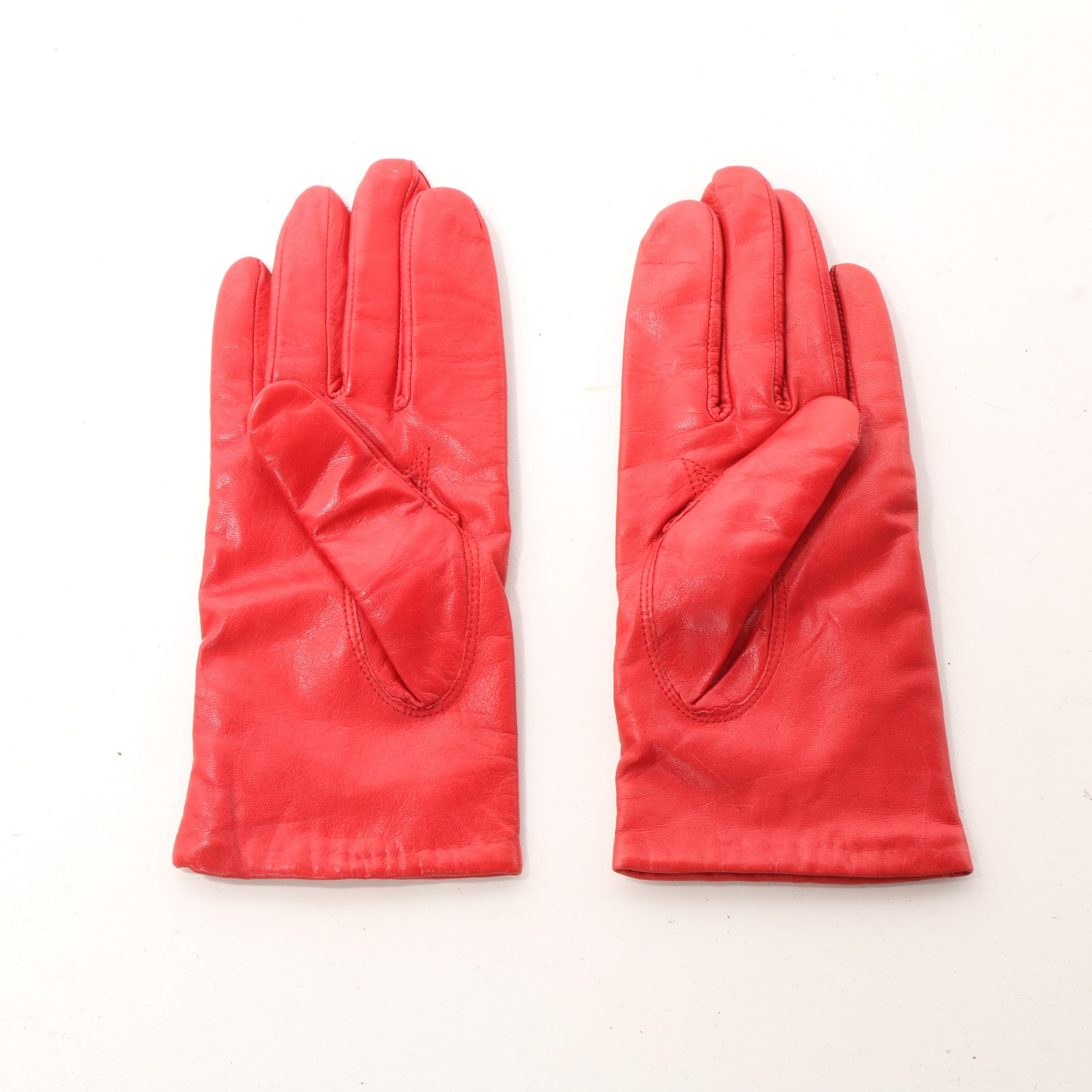 Women's Lafayette 148 New York Red Hooded Raincoat with Red Leather Gloves