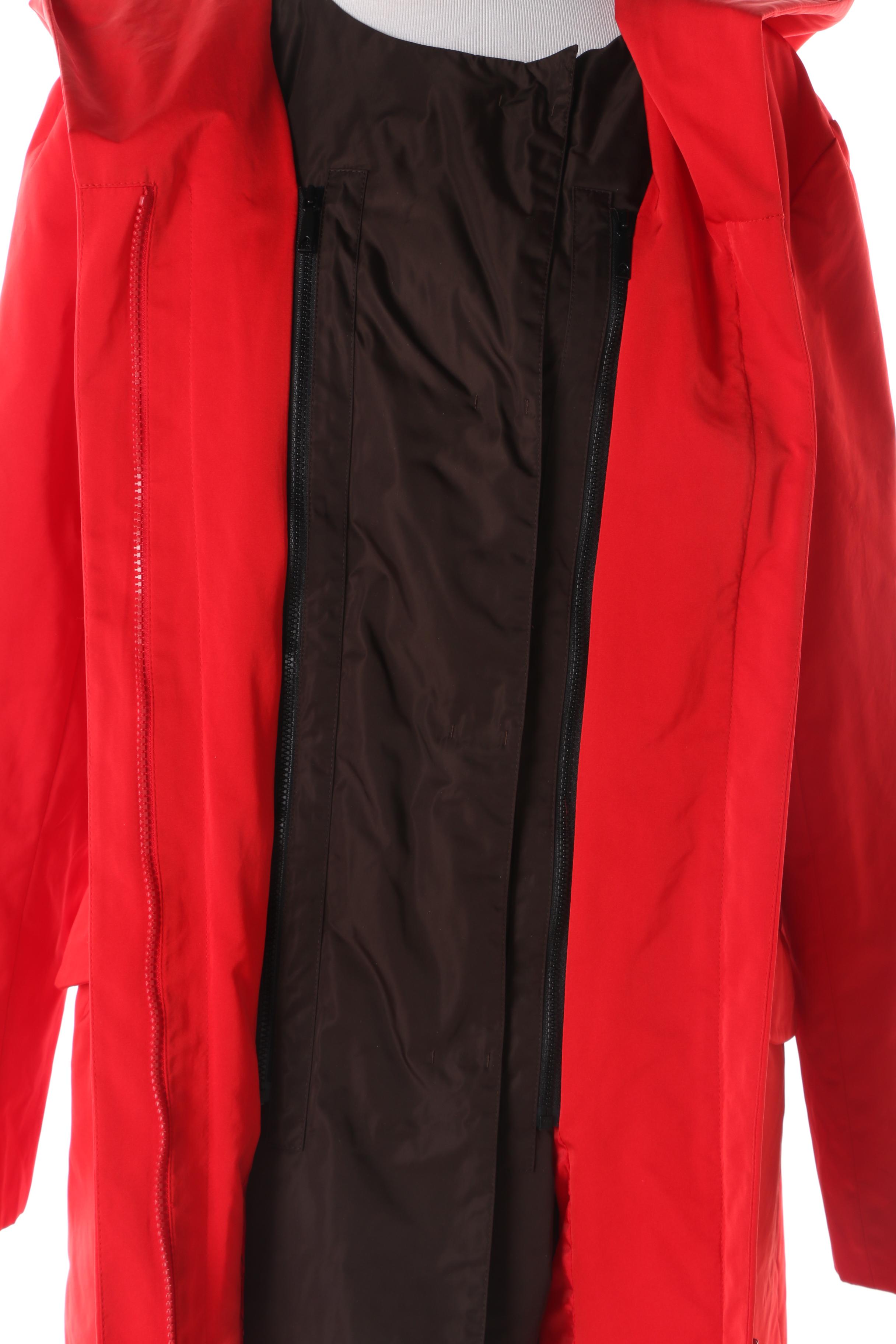 Women's Lafayette 148 New York Red Hooded Raincoat with Red Leather Gloves