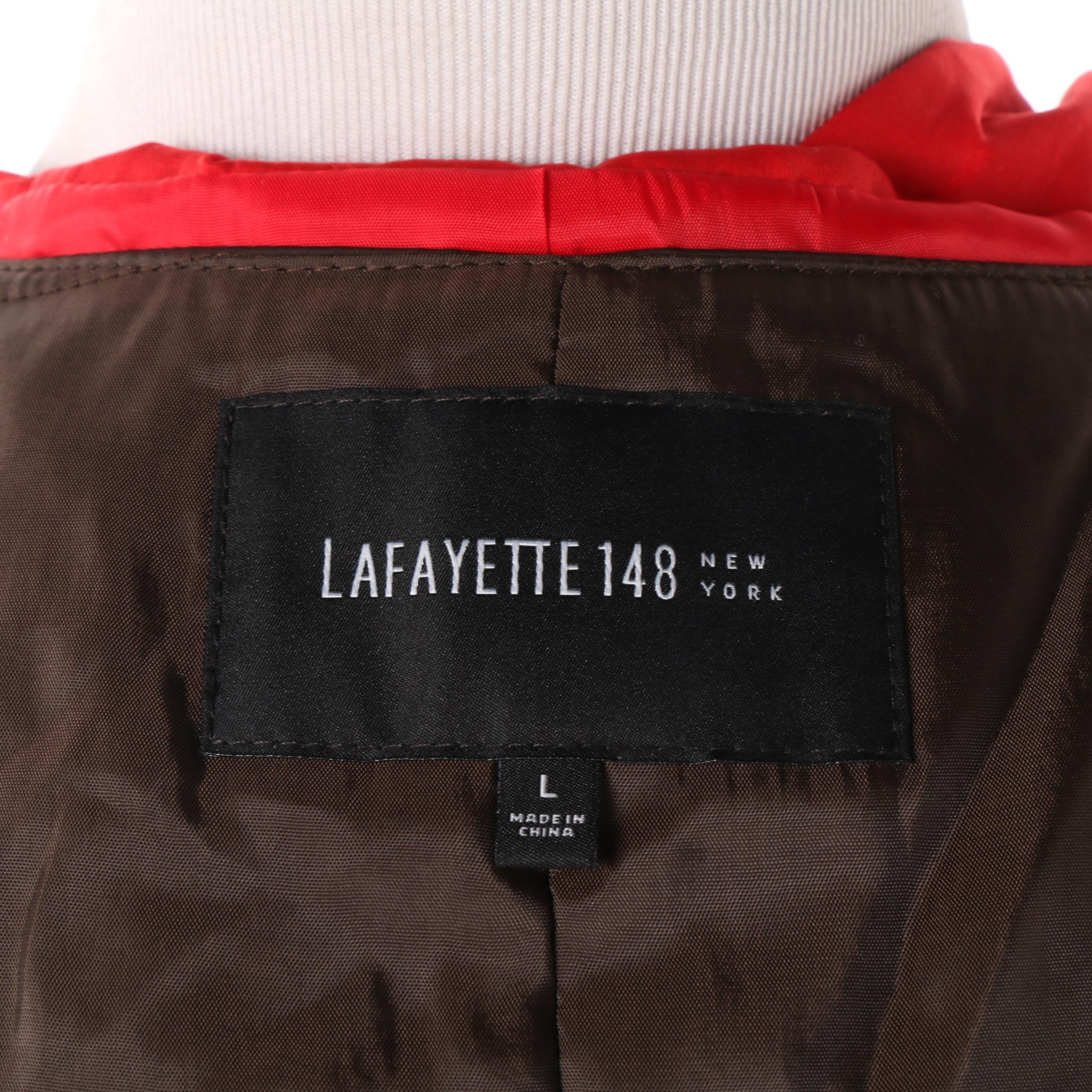 Women's Lafayette 148 New York Red Hooded Raincoat with Red Leather Gloves