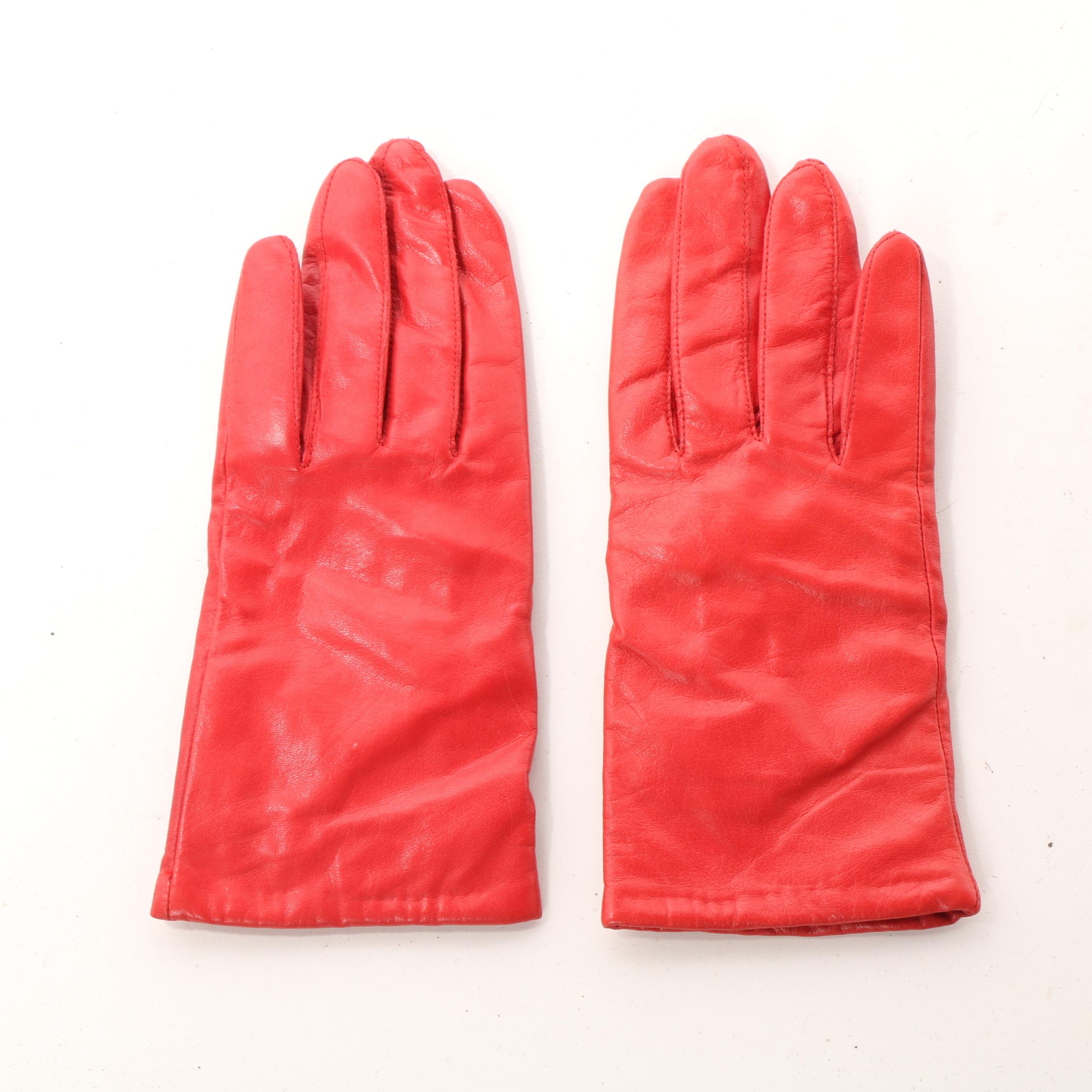 Women's Lafayette 148 New York Red Hooded Raincoat with Red Leather Gloves