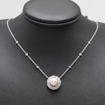 18K White Gold Cultured Pearl and Diamond Necklace