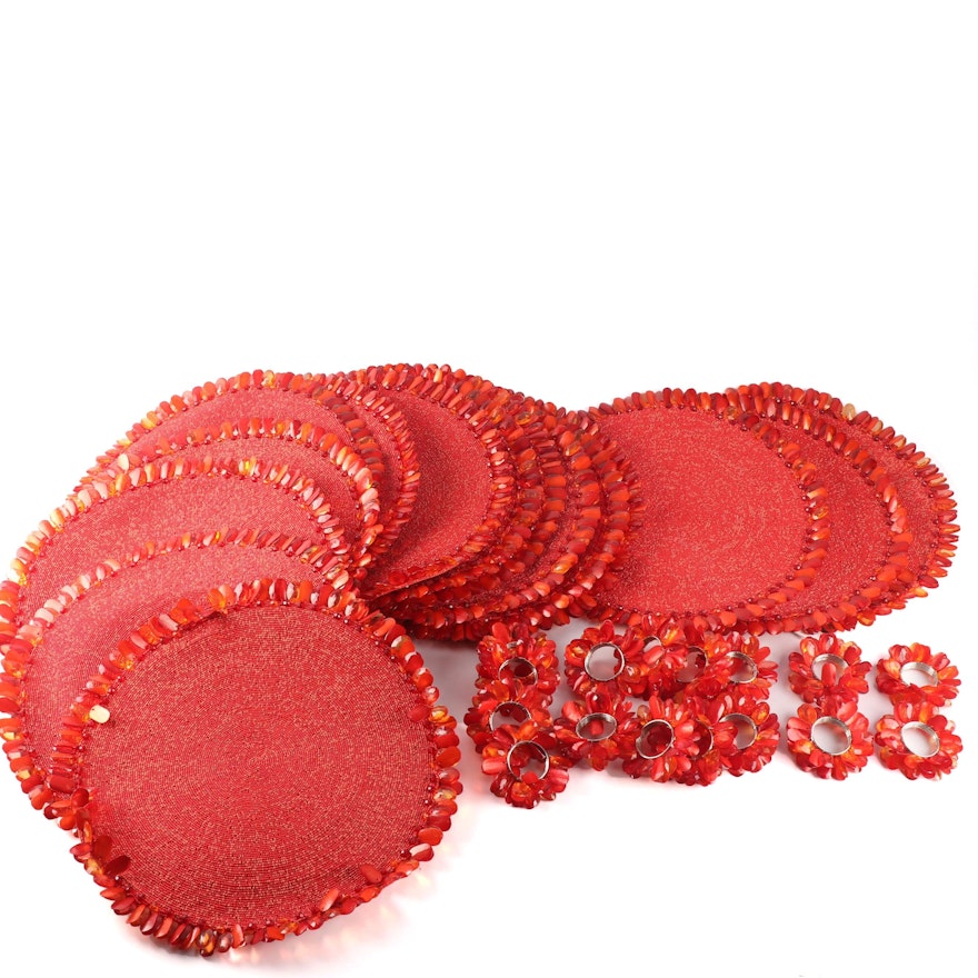 Kim Seybert Red Beaded Placemats and Napkin Holders