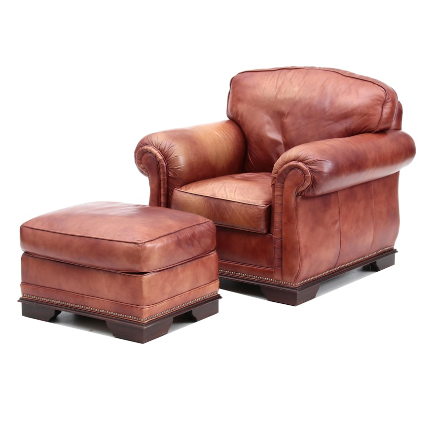 Contemporary Leather Armchair and Ottoman by Classic Leather Inc.