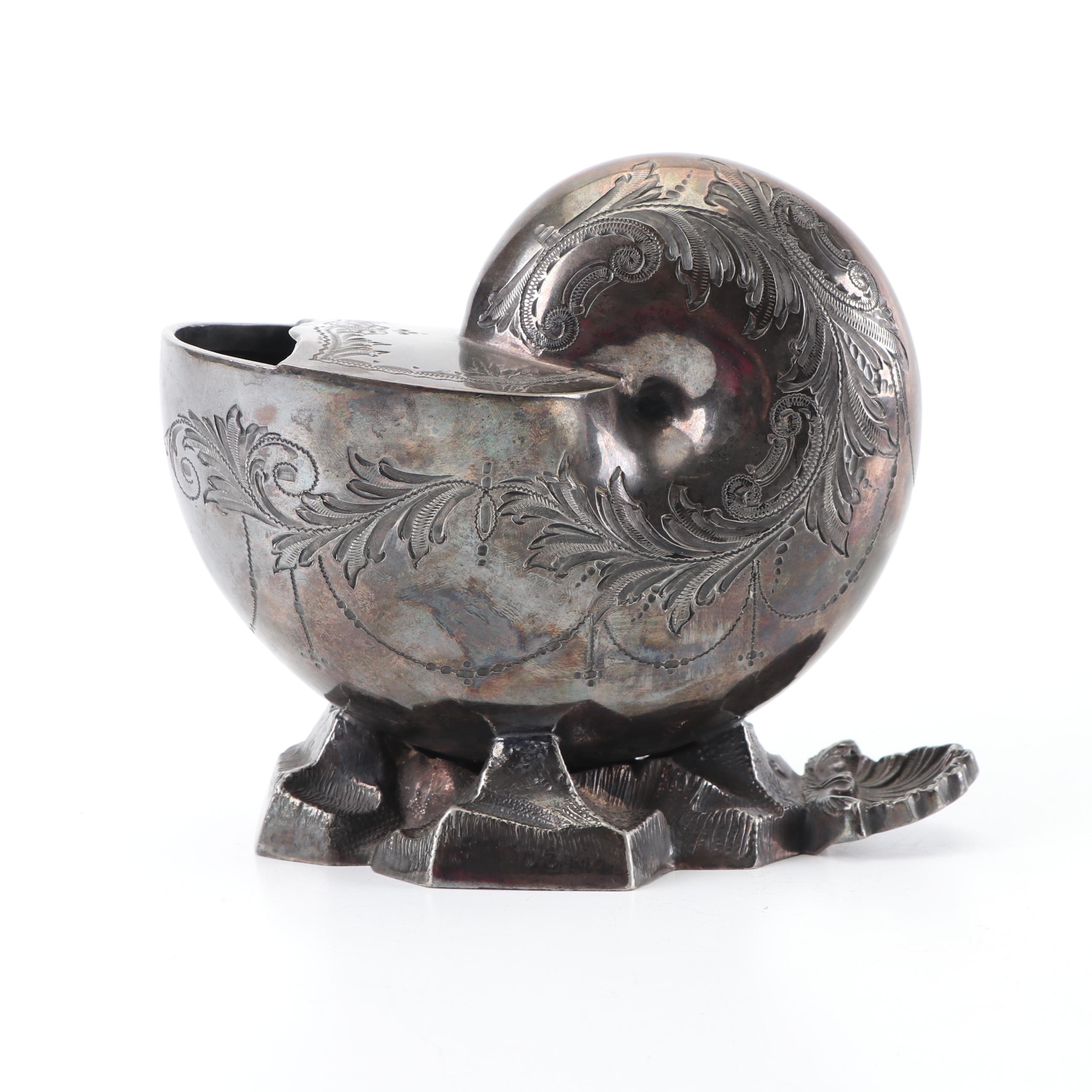 Antique William Hutton & Sons English Silver Plate Nautilus Spoon Warmer