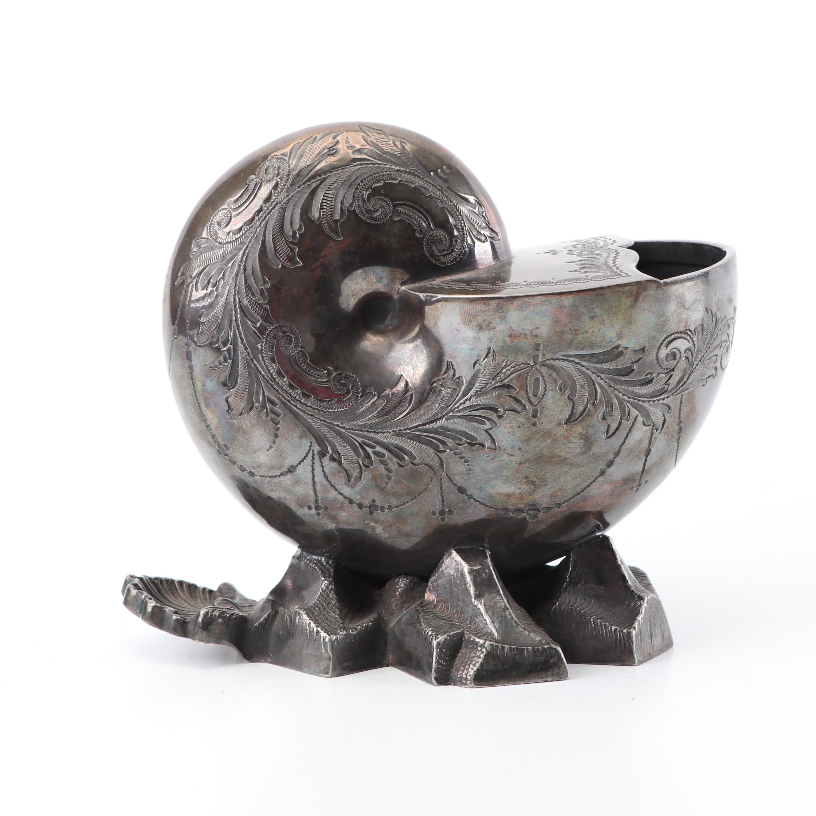 Antique William Hutton & Sons English Silver Plate Nautilus Spoon Warmer