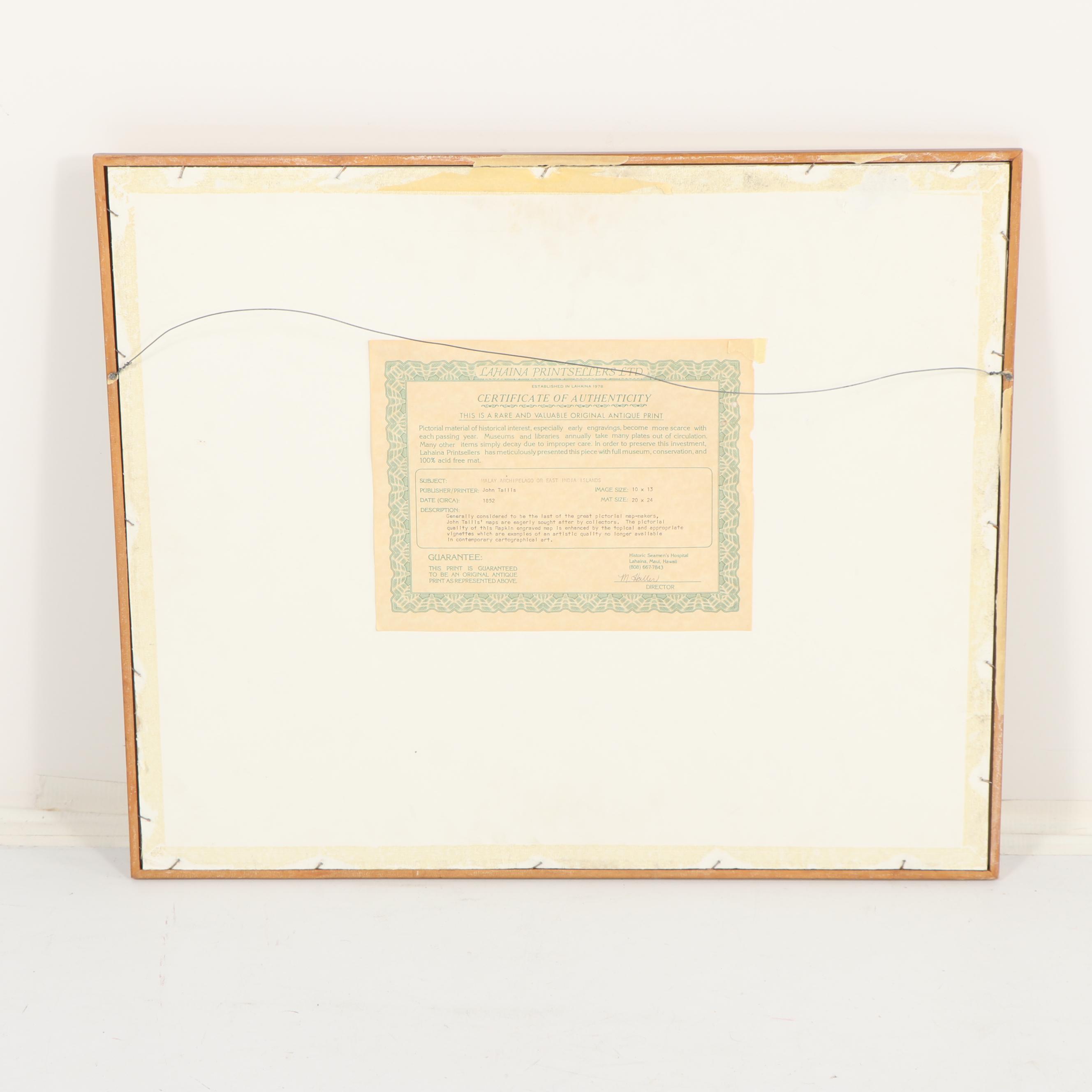 Antique 1852  John Tallis Map "Malay Archipelago"