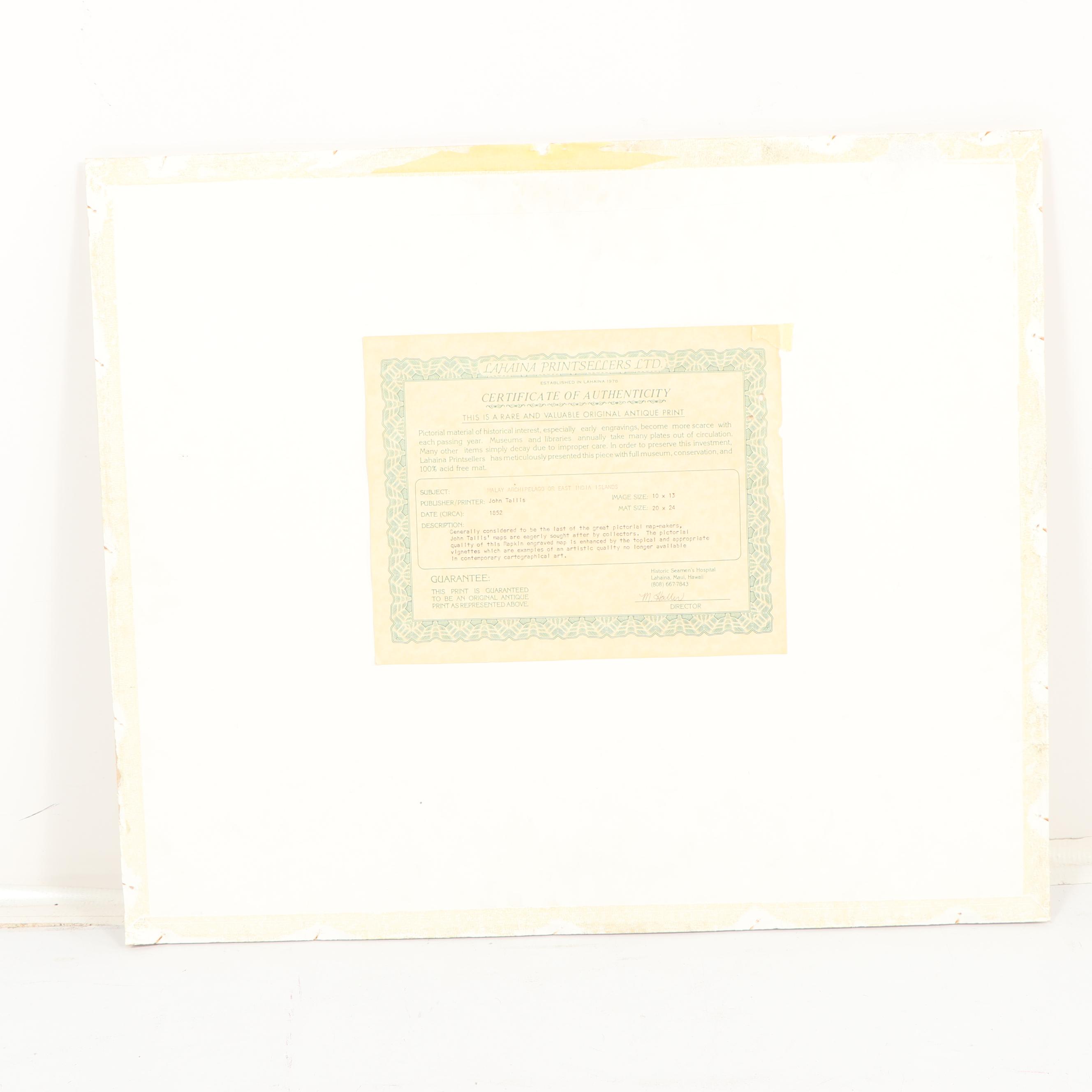 Antique 1852  John Tallis Map "Malay Archipelago"