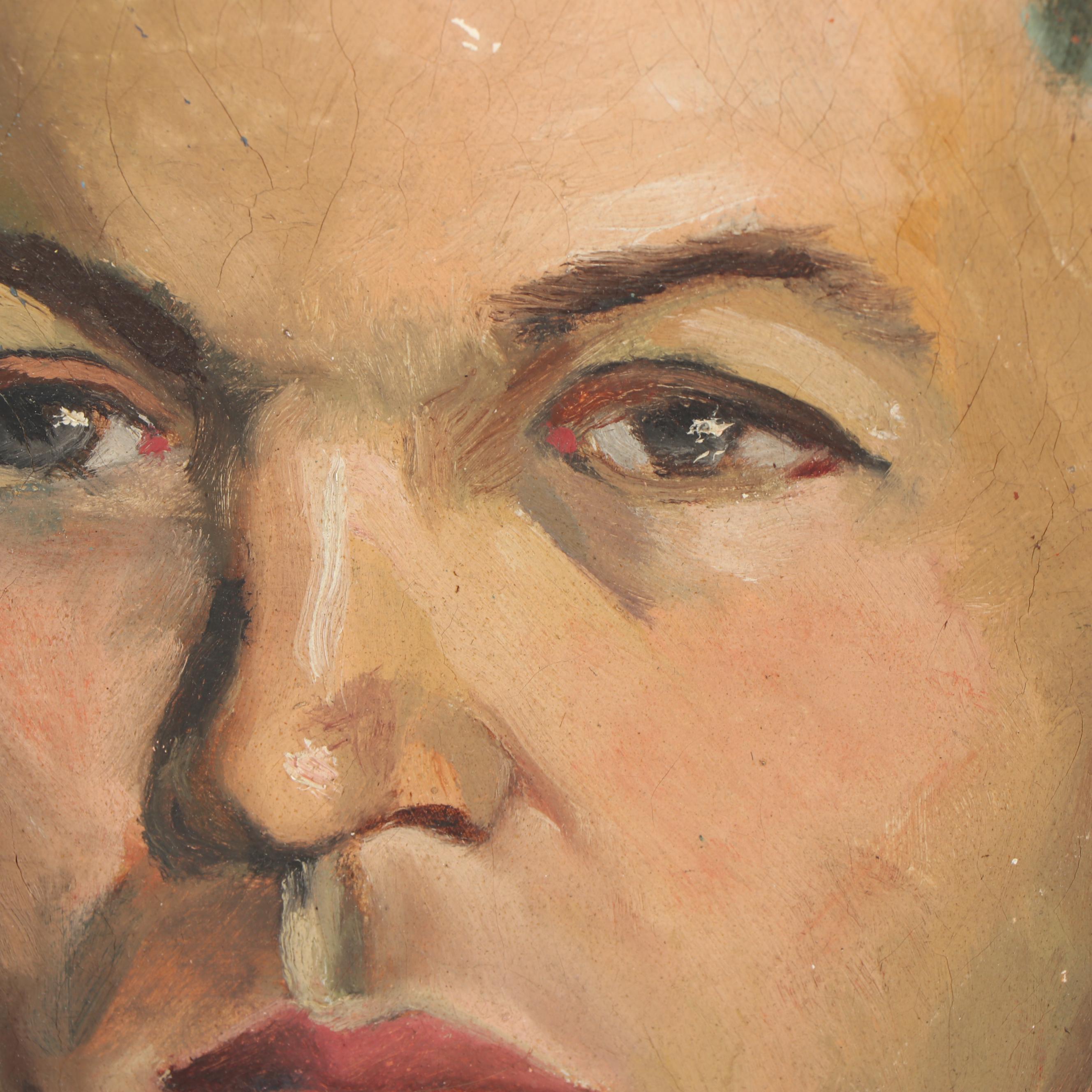 Circa 1930 Oil Portrait of Man with Red Tie