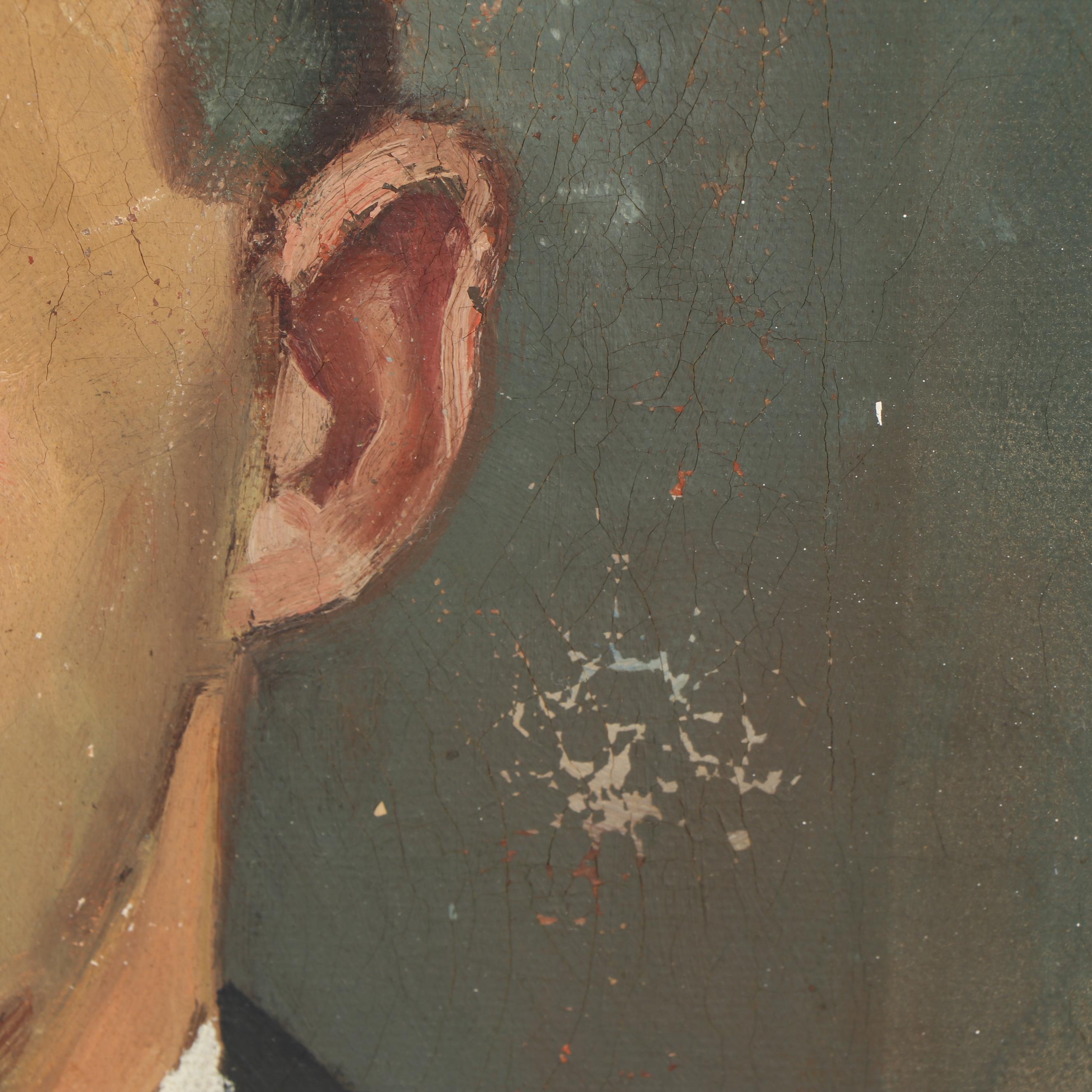 Circa 1930 Oil Portrait of Man with Red Tie