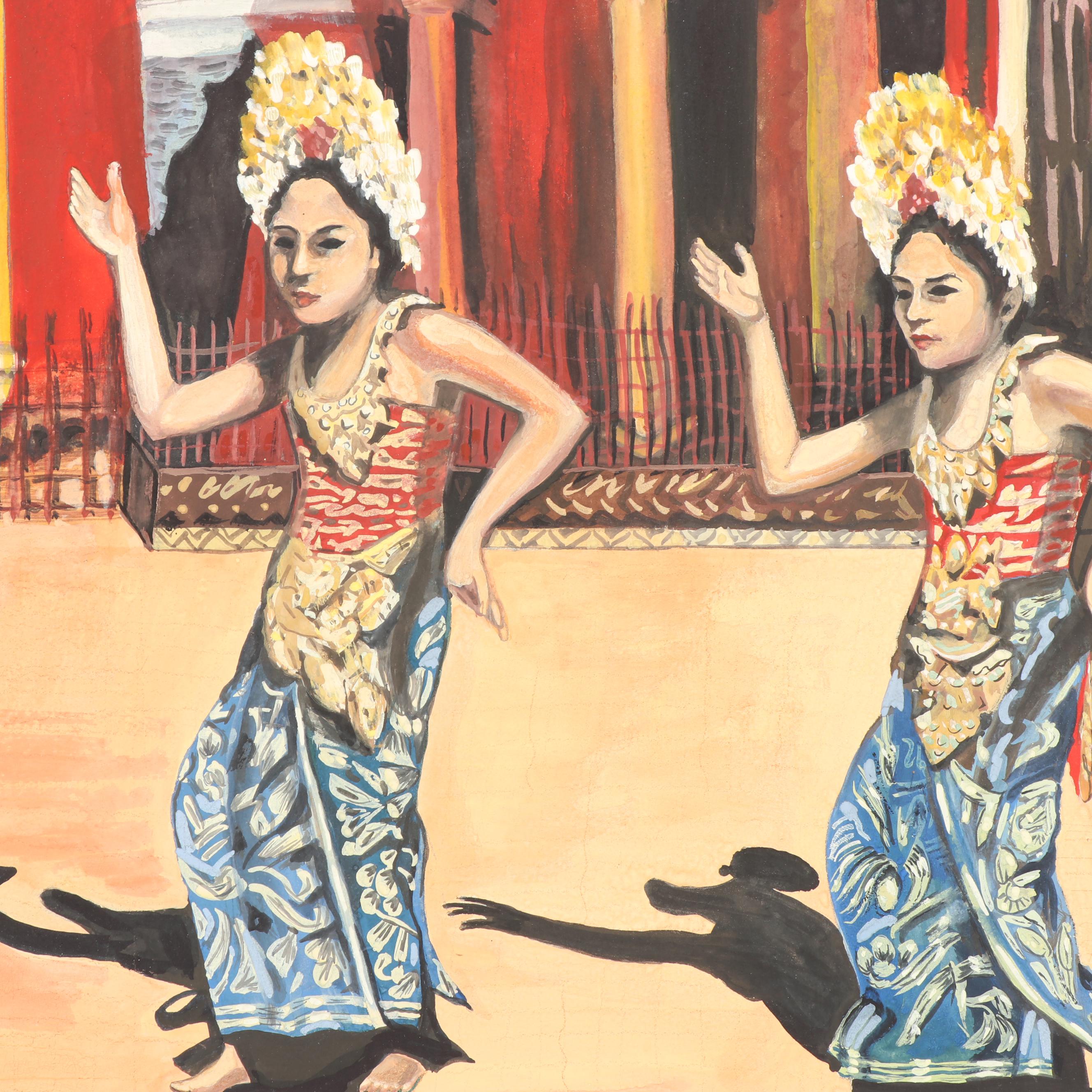 S. Jahnke Watercolor and Gouache Painting of Thai Dancers