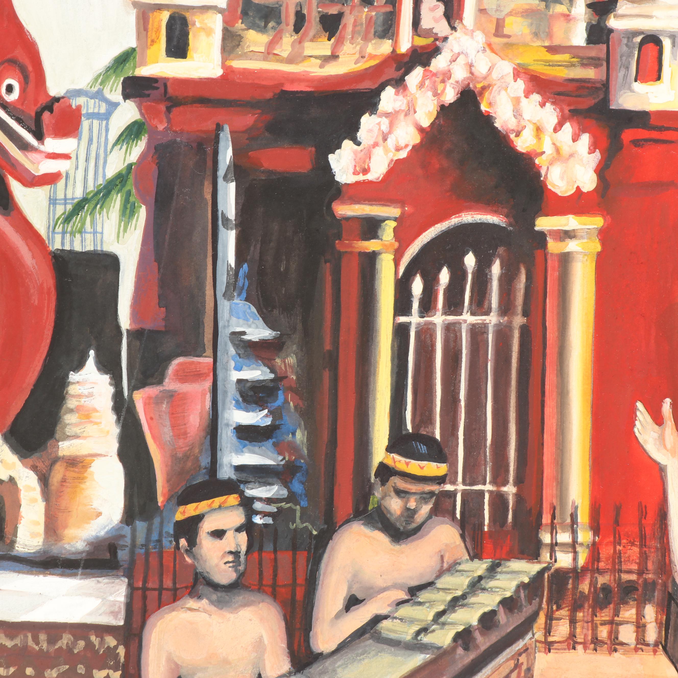 S. Jahnke Watercolor and Gouache Painting of Thai Dancers