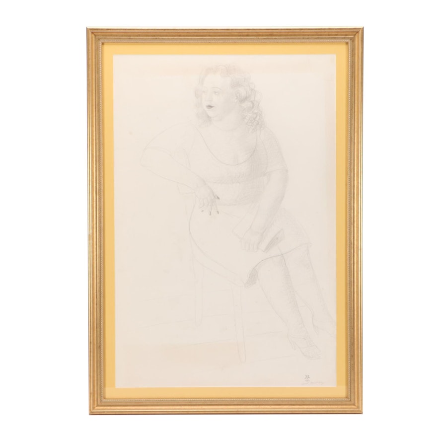 1985 David Miretsky Graphite Drawing of Seated Woman