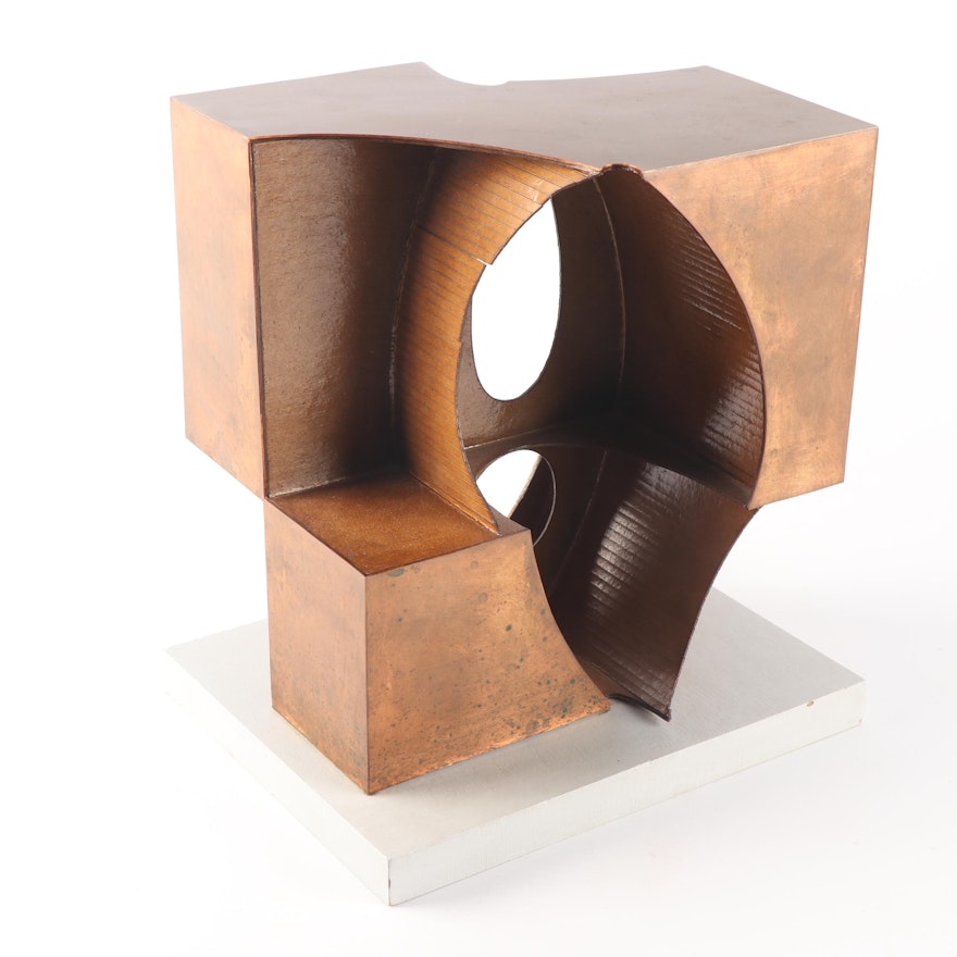 John Cunningham 1979 Copper and Board Cubist Style Maquette "Sentinel"